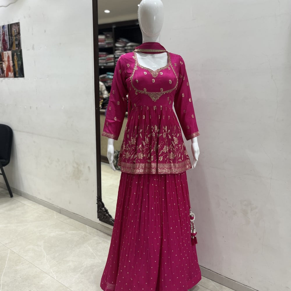 Magenta and Gold Lehenga Set