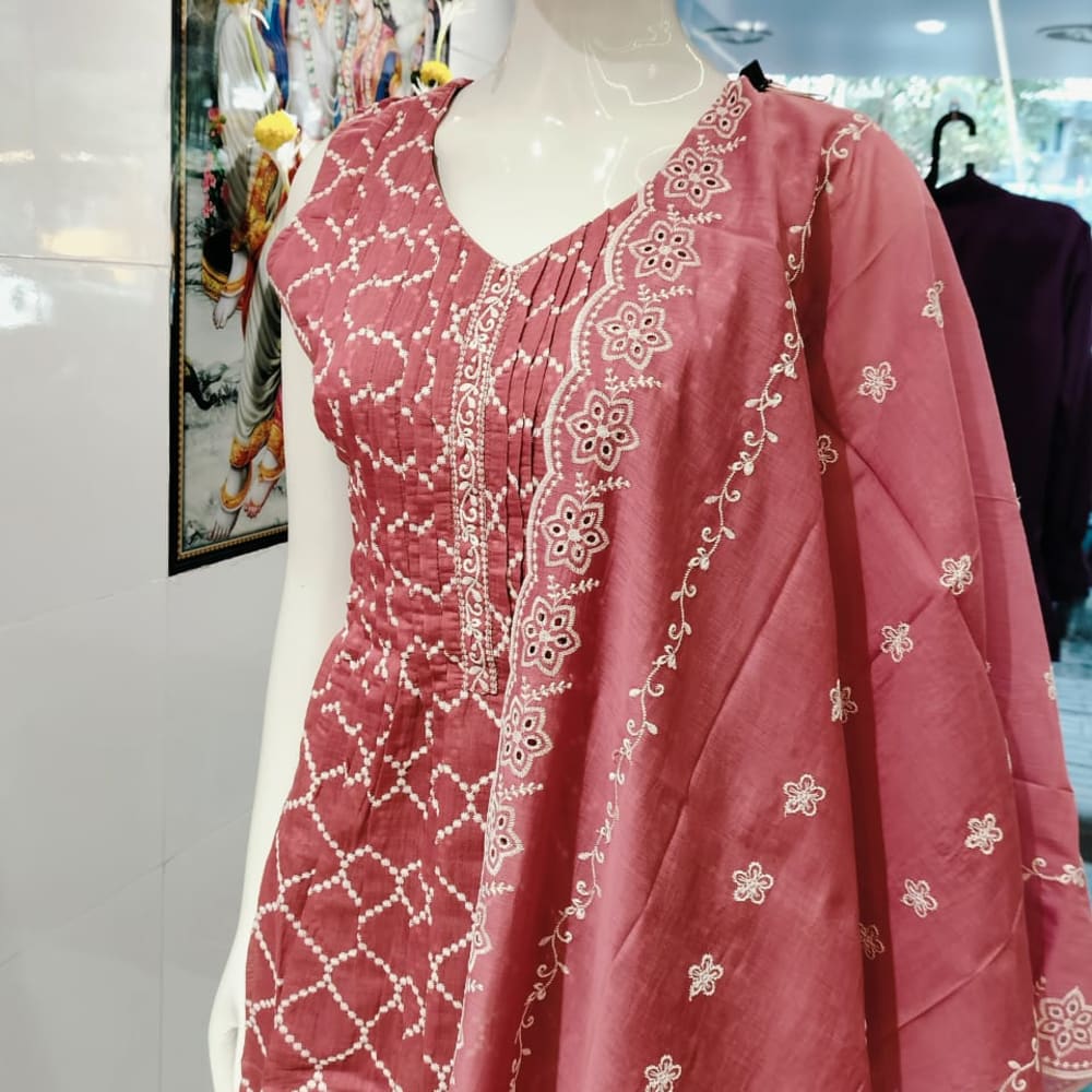 Mauve and White Salwar Kameez with Dupatta