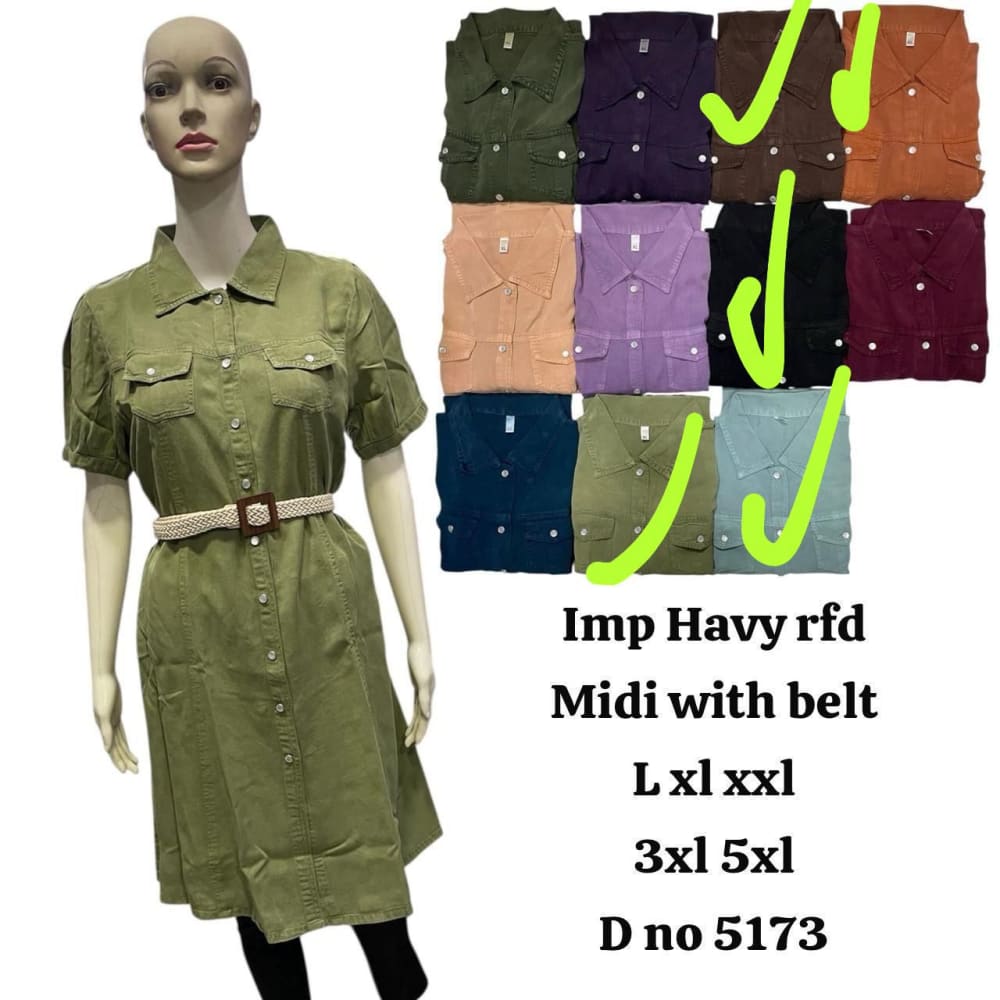 Olive green, with various color options including brown, purple, and blue Midi Dress