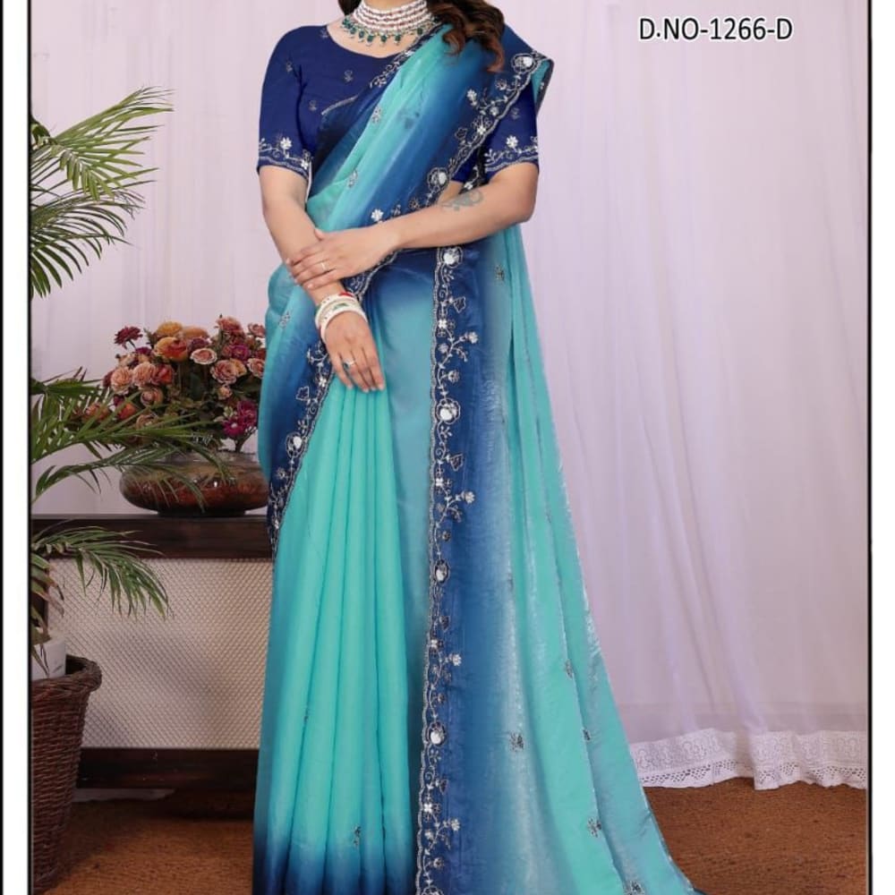 Teal, Blue, Dark Blue Saree