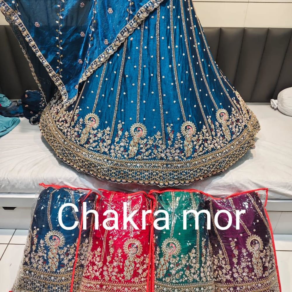 Teal, Gold, White Lehenga Choli