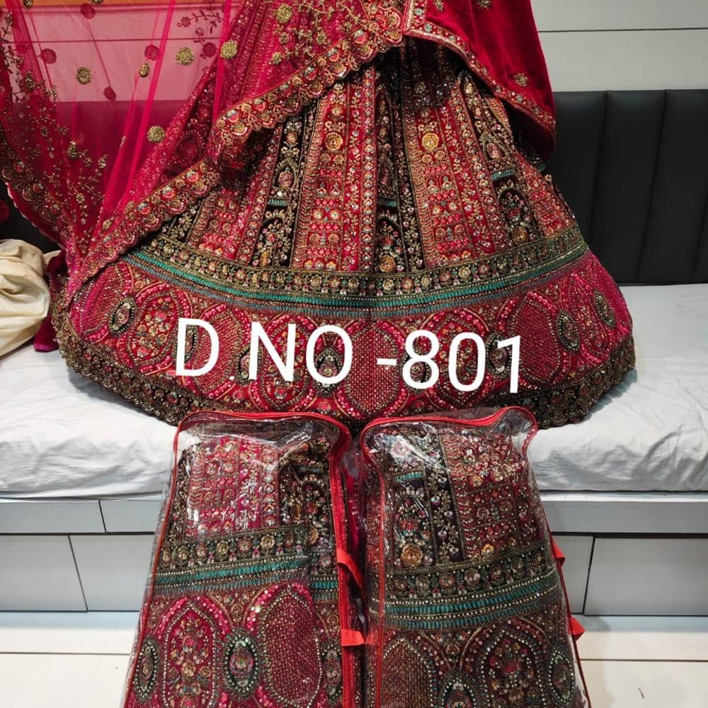 Red, Gold, Green, and Black Lehenga Choli