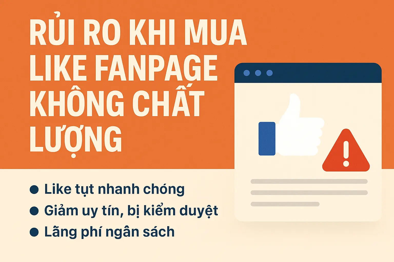 Hình ảnh minh họa rủi ro khi mua like fanpage kém chất lượng
