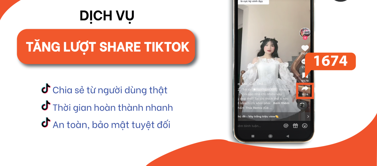 Hình ảnh minh họa giao diện dịch vụ tăng chia sẻ TikTok tại XGiaRe.com