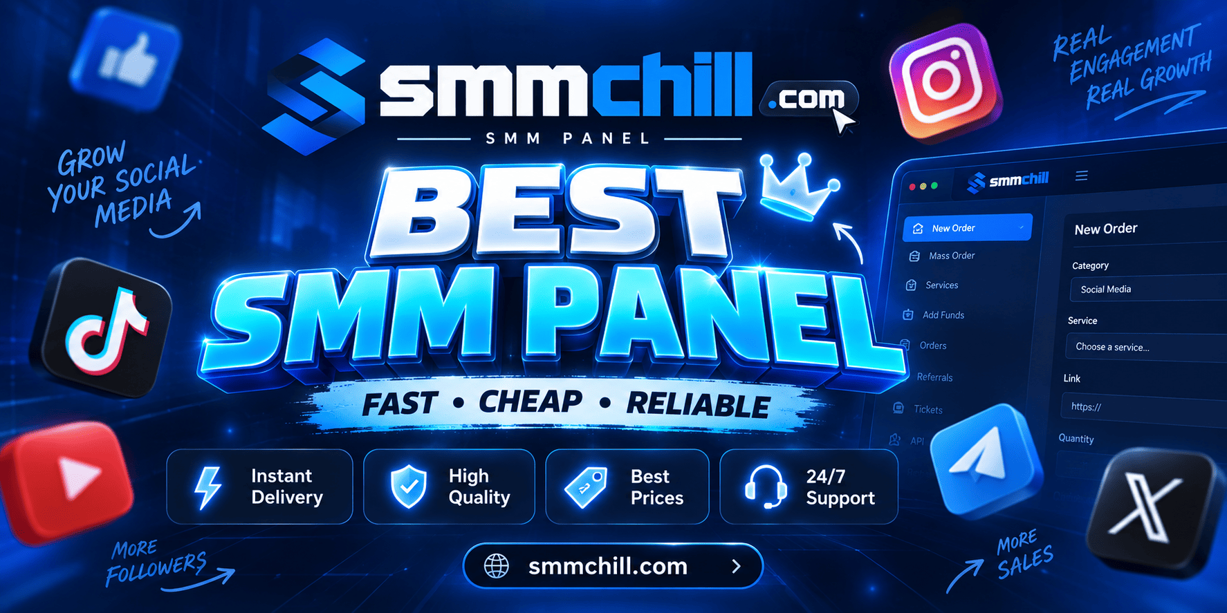 Giao diện website SMMChill cung cấp dịch vụ SMM Panel quốc tế chuyên nghiệp