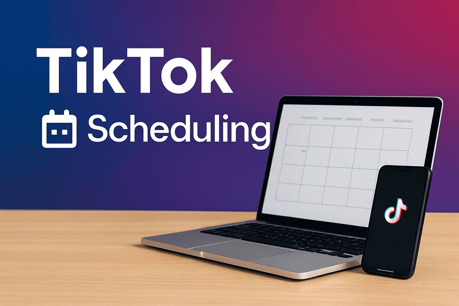 A laptop screen showing a social media content calendar with scheduled TikTok posts.