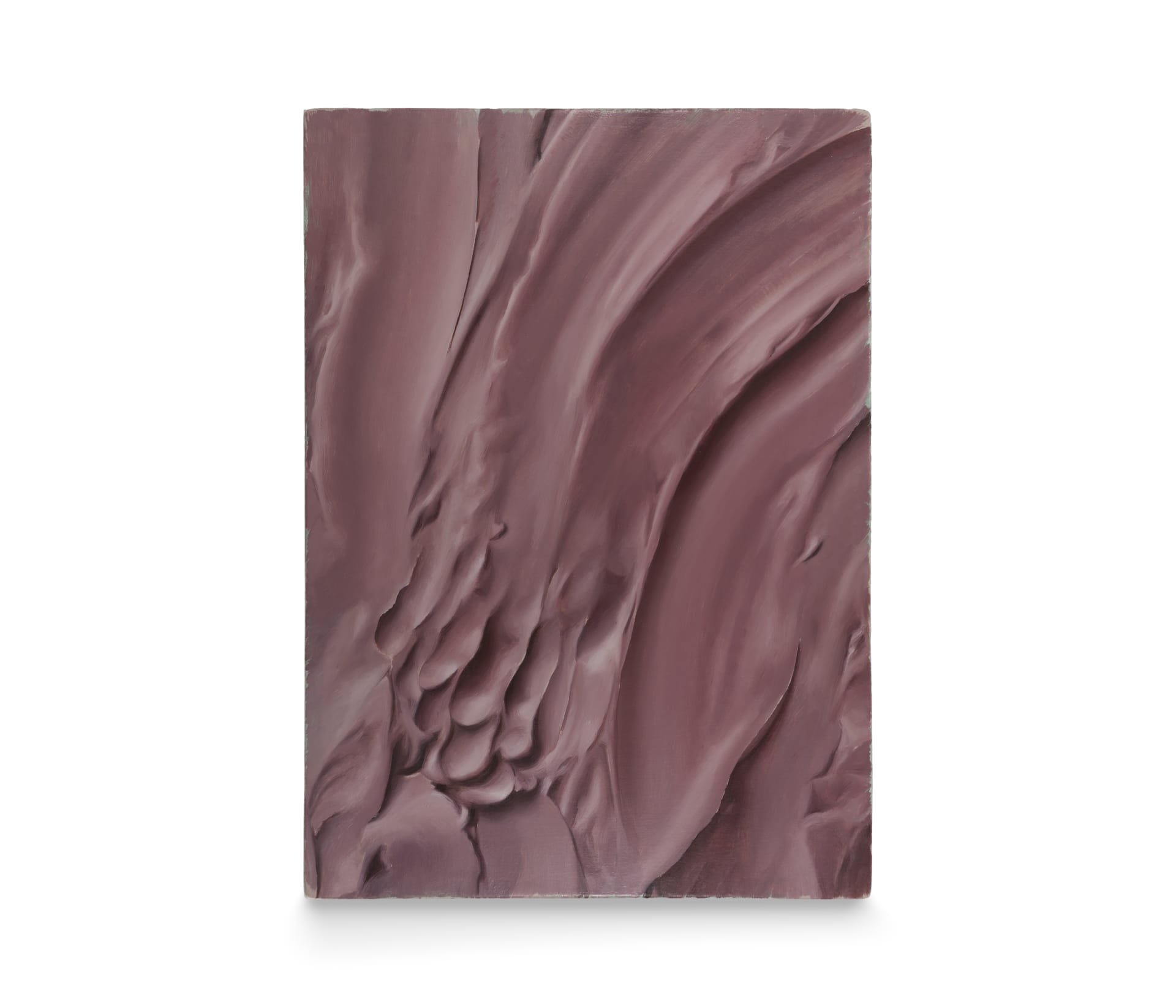 A painting by Damien Meade of a pink putty like substance with finger marks 