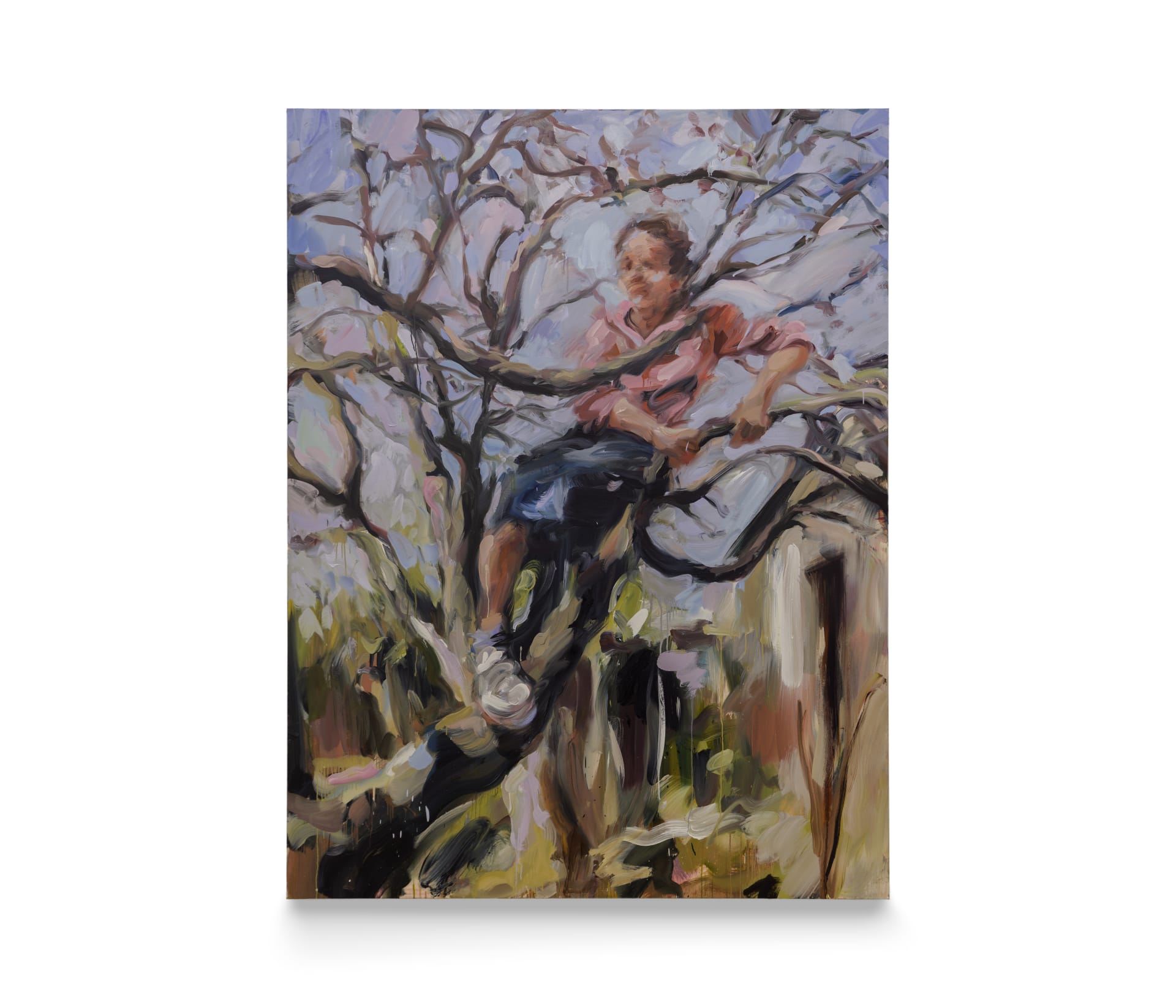 Painting of a woman sitting in a tree by Laura Lancaster