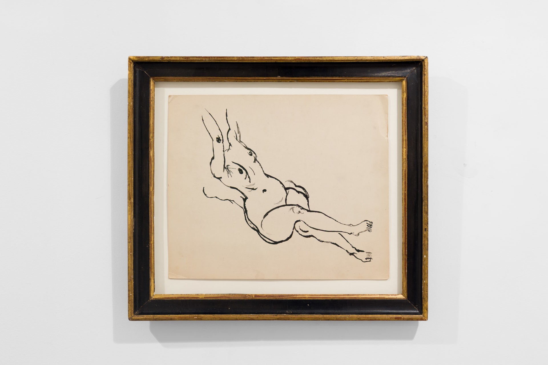An ink on board painting of a nude woman