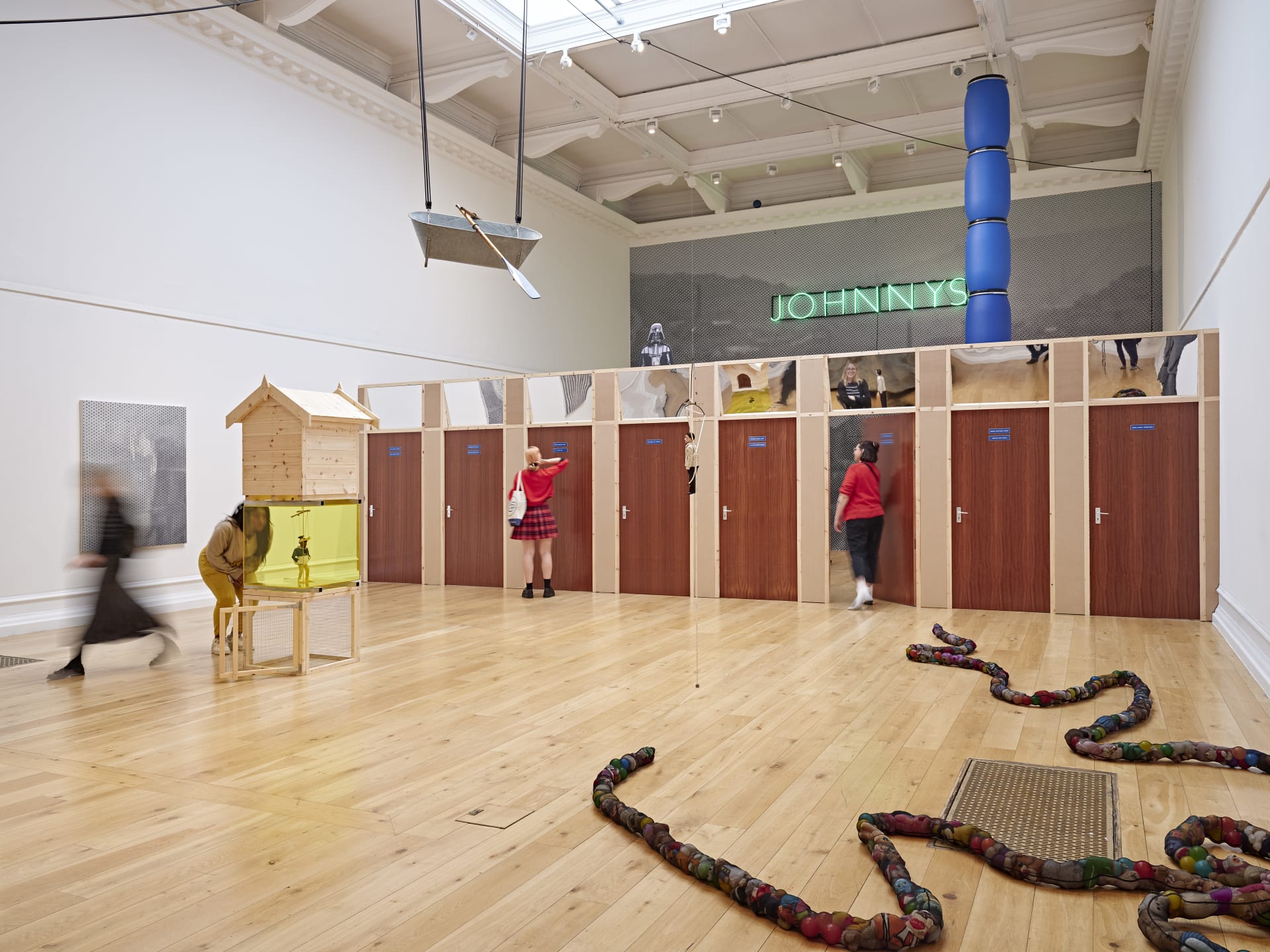 Installation views of Simeon Barclay's solo exhibition 'In the Name of the Father' at South London Gallery in September 2022
