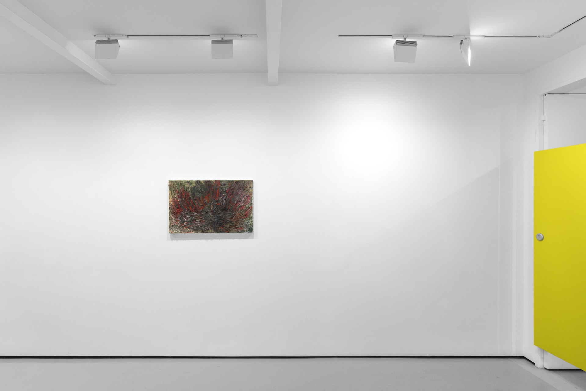 An installation view of James Cabaniuk's solo exhibition with two very large impasto oil paintings on the wall