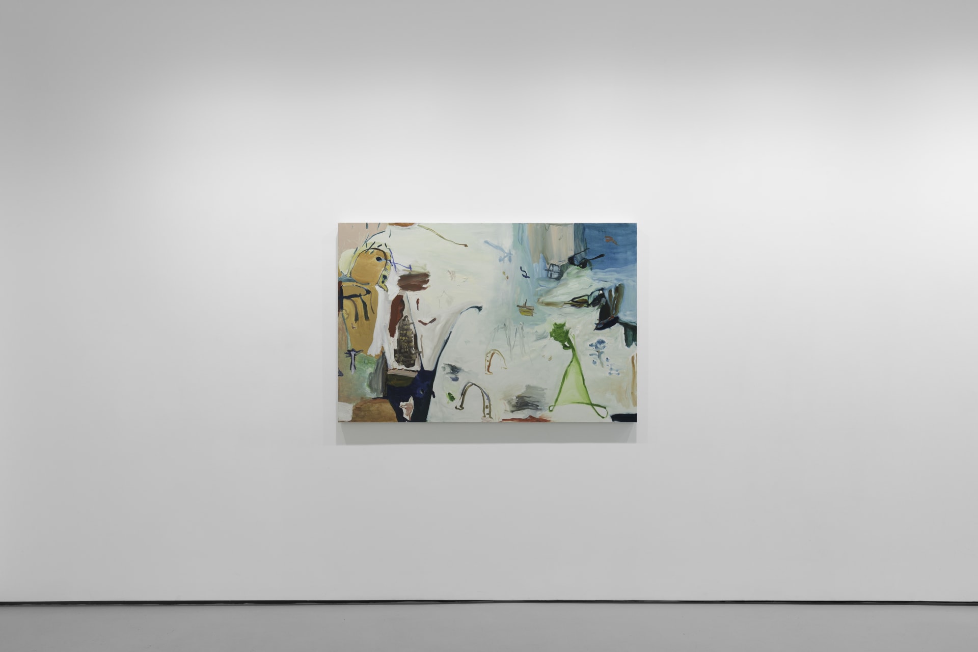 A white walled gallery with 4 artworks by b chehayeb hung on the walls