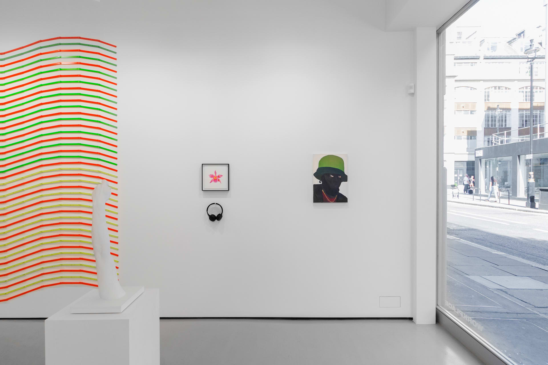 Installation views of 'Kaleidoscope' the inaugural group exhibition at Workplace in 50 Mortimer Street, Fitzrovia, London.
