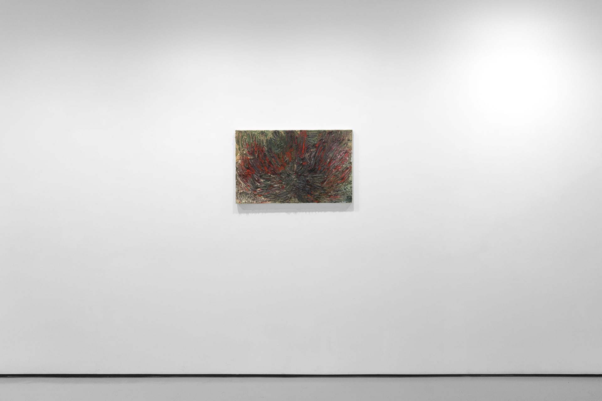 An installation view of James Cabaniuk's solo exhibition with two very large impasto oil paintings on the wall