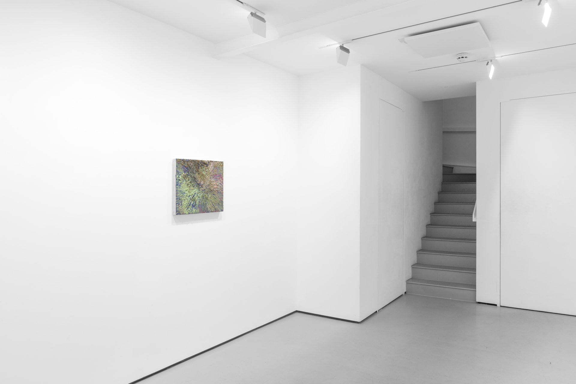 An installation view of James Cabaniuk's solo exhibition with two very large impasto oil paintings on the wall