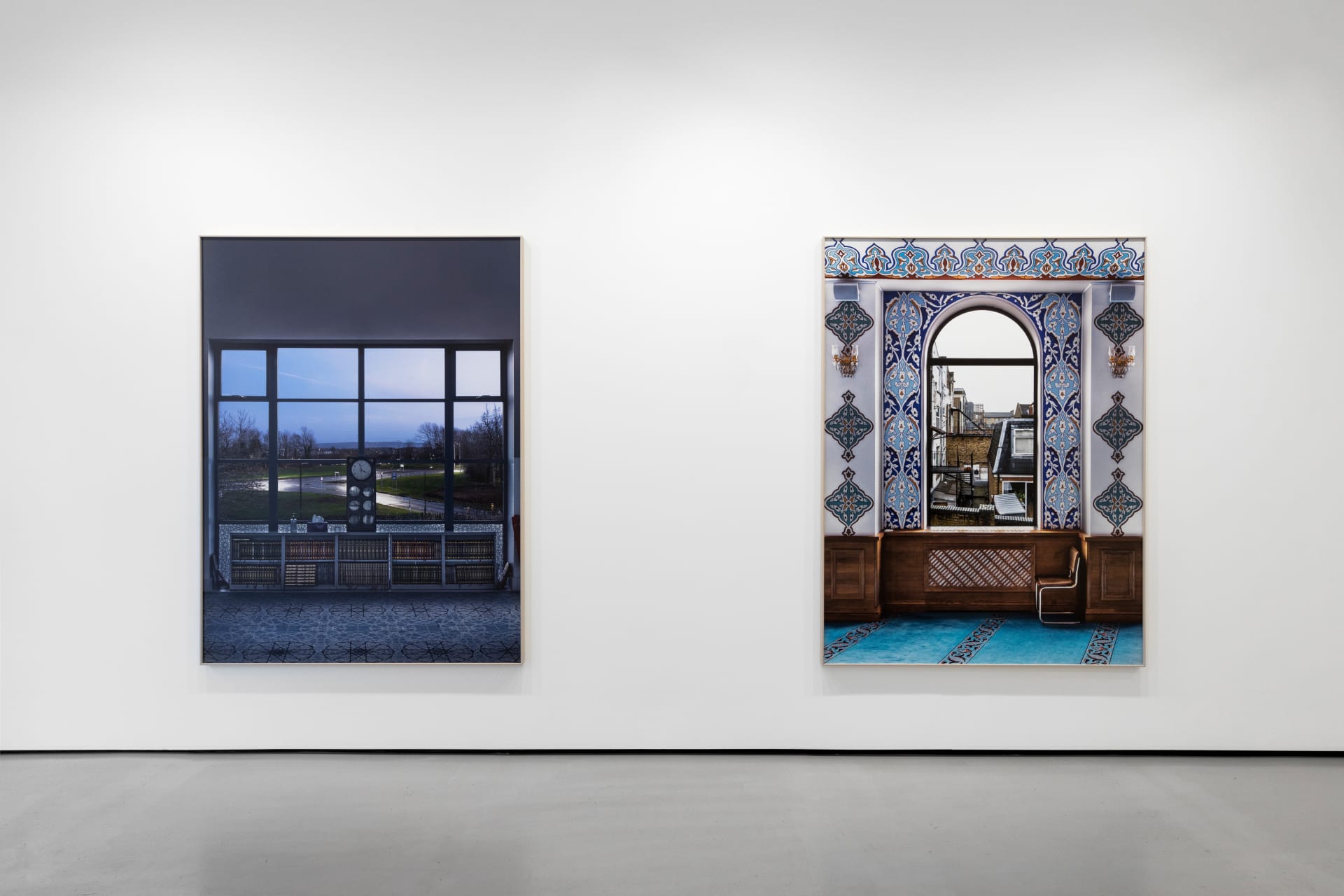Installation views of Marwan Bassiouni's exhibition 'New British Views' at Workplace in London. 