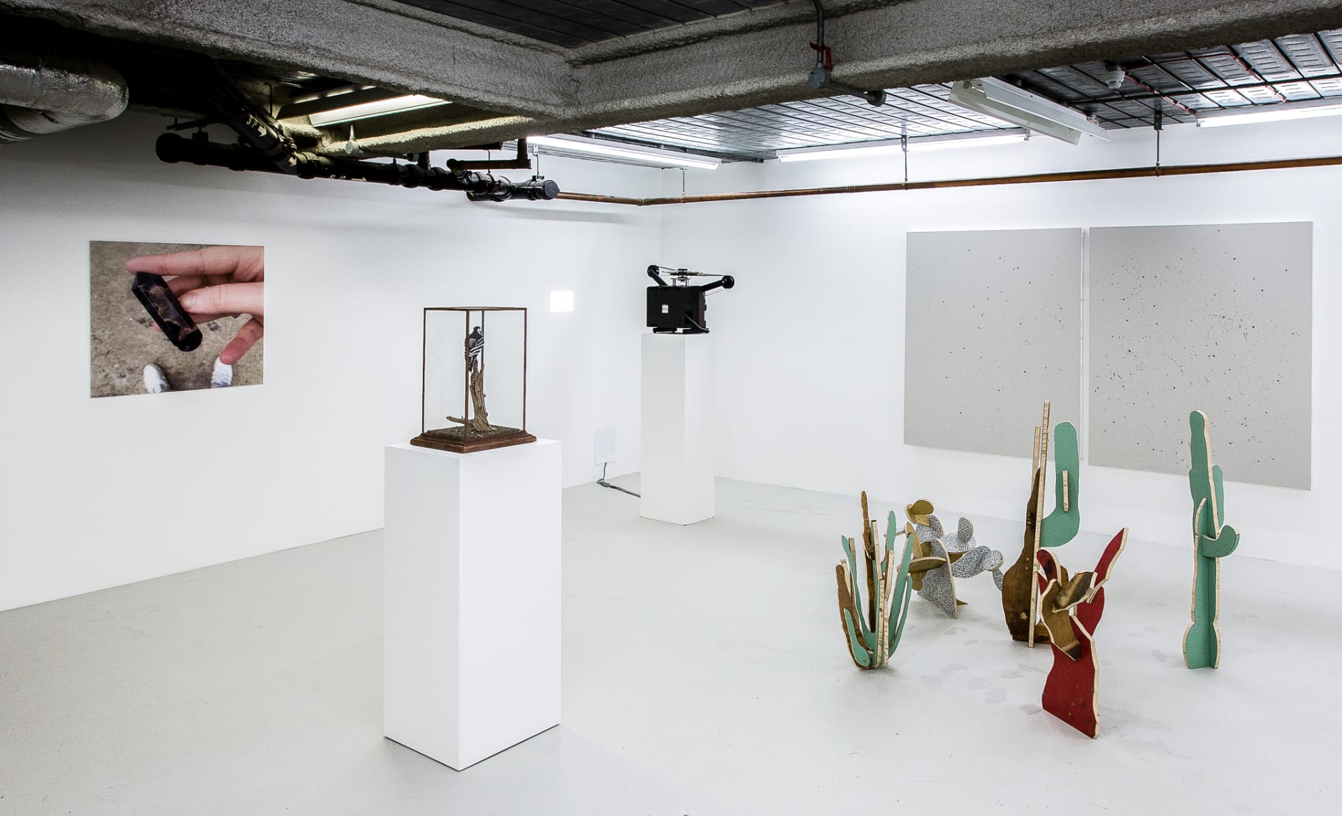 Installation shots of 'Satellite Satellite' a group exhibition at Workplace London 