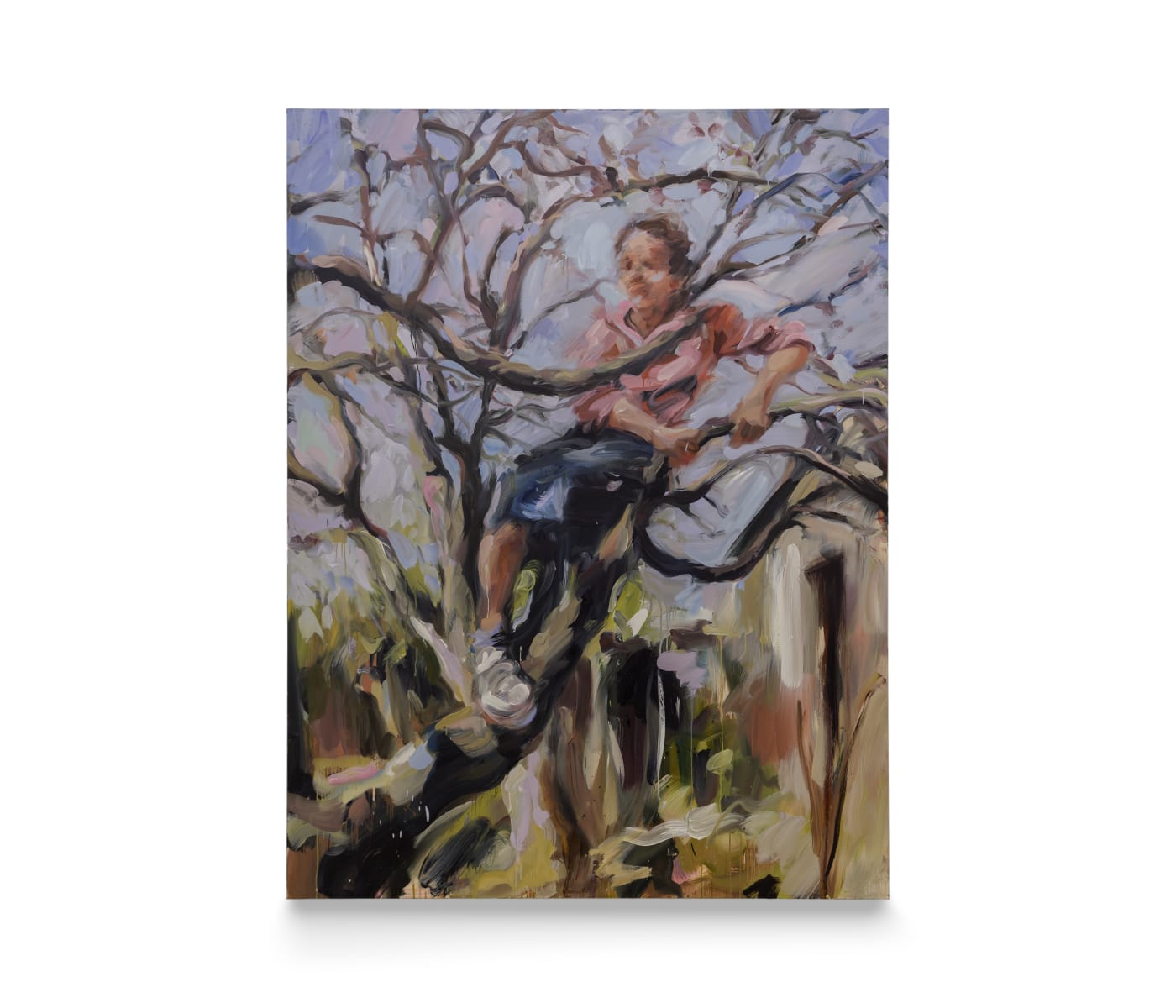 Painting of a woman sitting in a tree by Laura Lancaster
