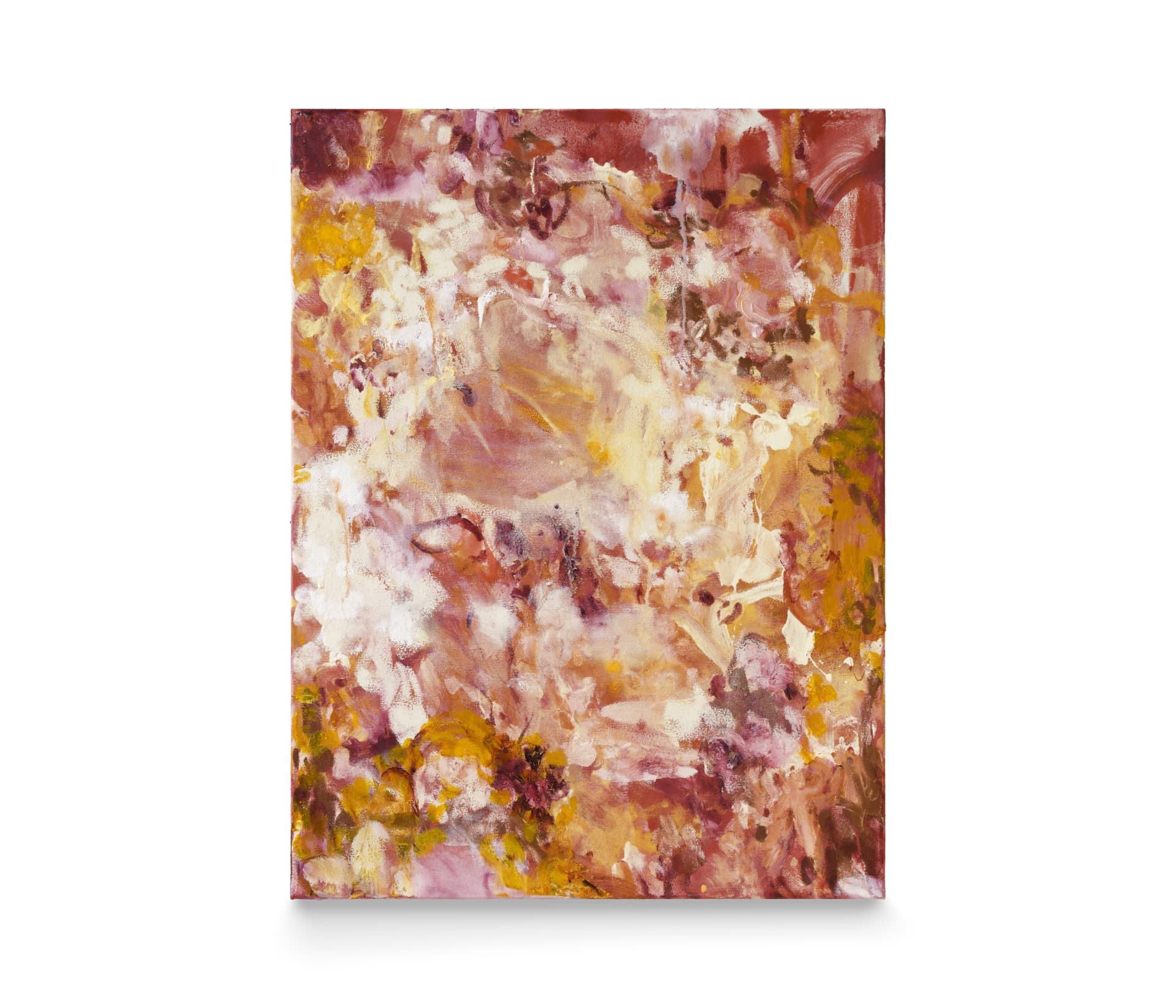 A red and orange gestural abstract painting by Isabella Amram