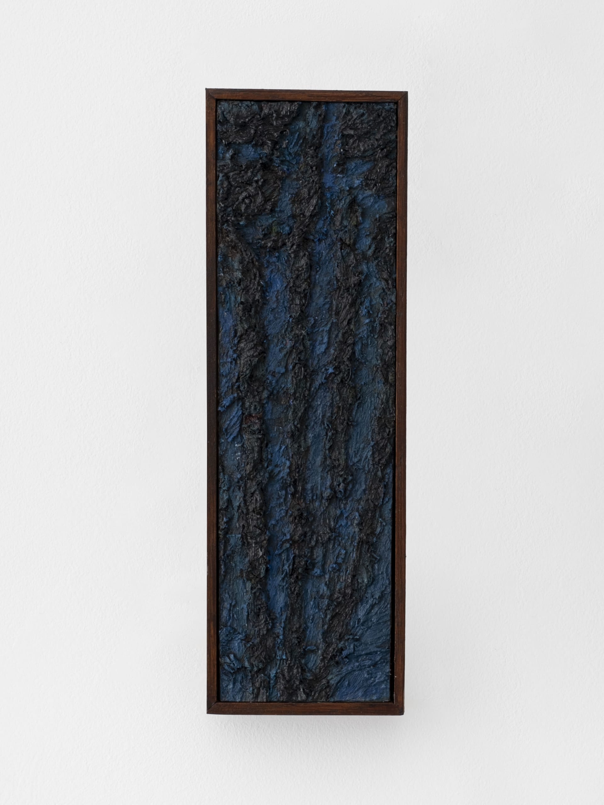 Small acrylic/oil painting by James Collins. Dark blue/black oil paint on canvas with a textural organic quality to the overall piece.
