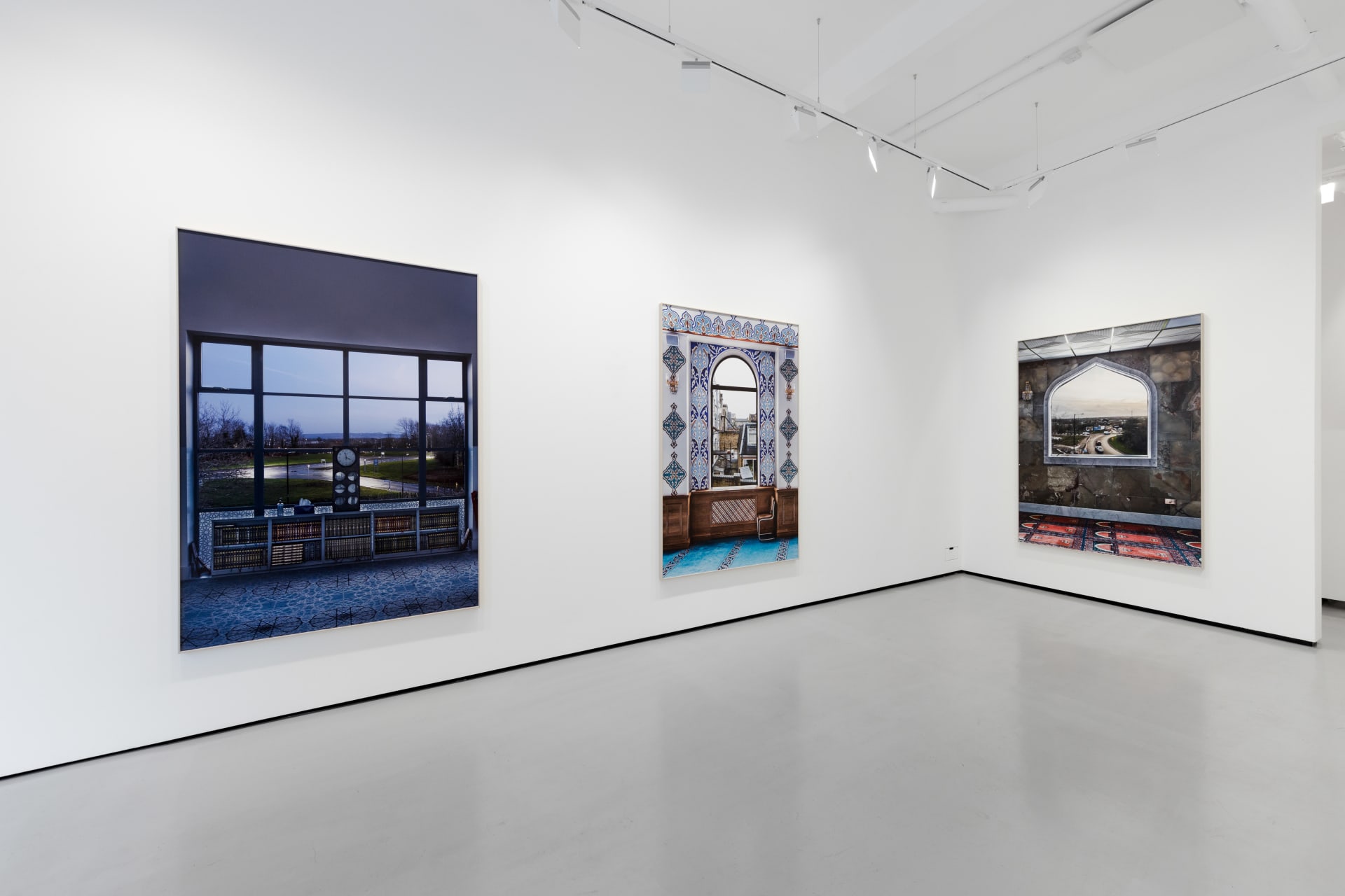 Installation views of Marwan Bassiouni's exhibition 'New British Views' at Workplace in London. 