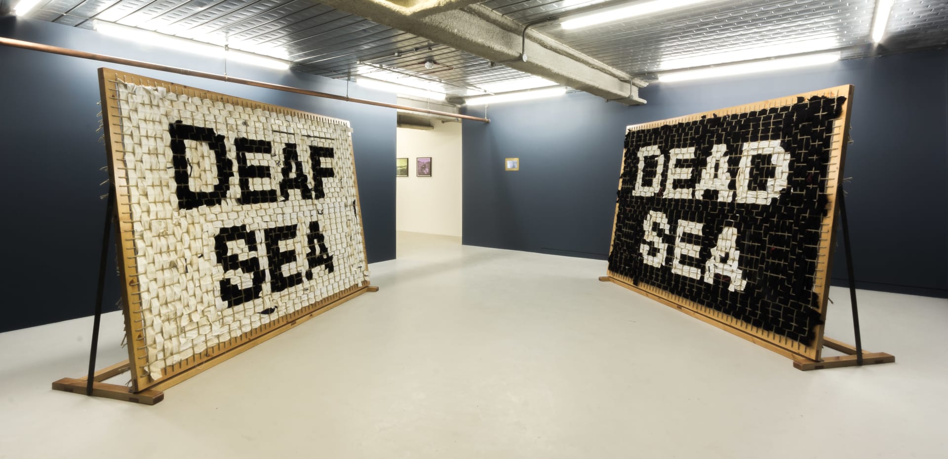 Installation photographs of Matt Stokes' exhibition "Dead Sea Deaf Sea" at Workplace in London in 2017