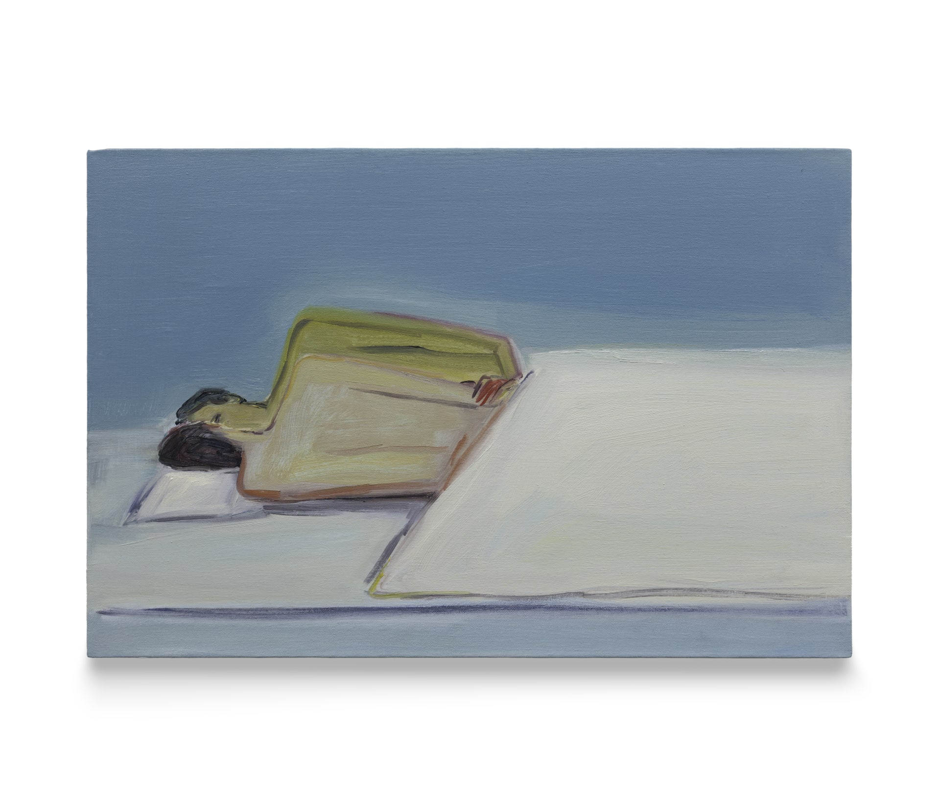 A painting by Eve Ackroyd of two people in bed