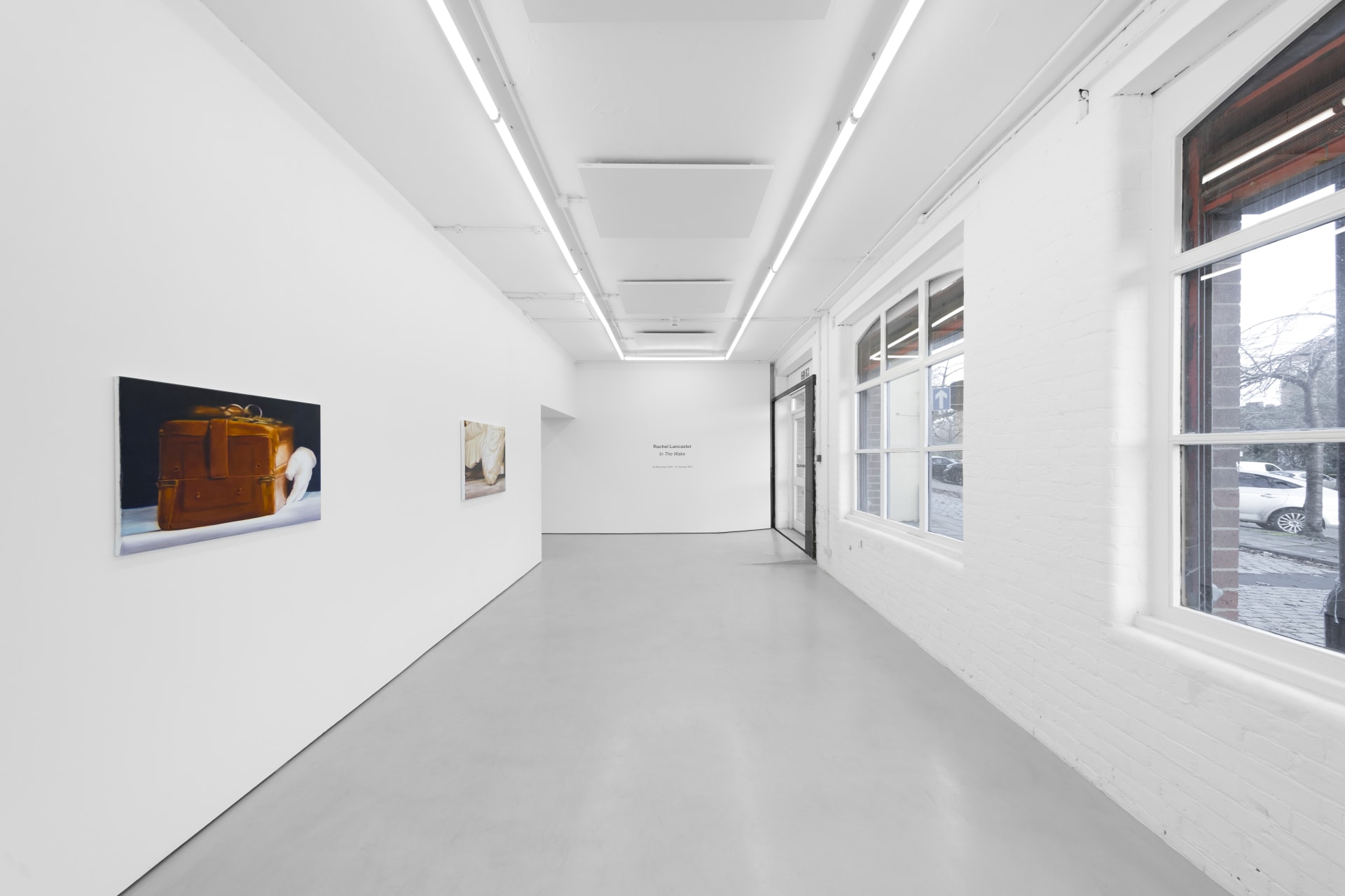 Rachel Lancaster's medium scale oil paintings of domestic objects from cinema are hung in a spacious white gallery space