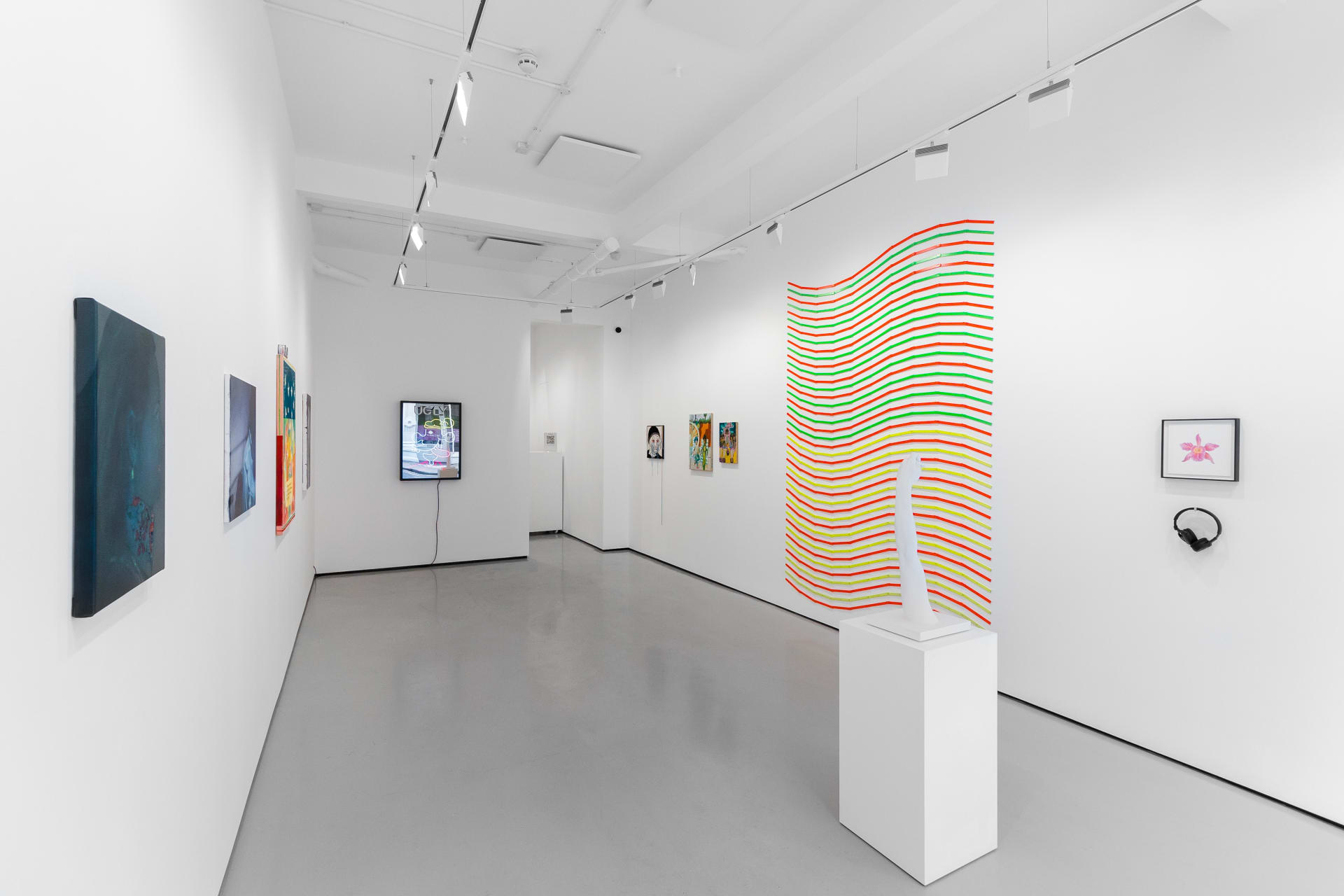 Installation views of 'Kaleidoscope' the inaugural group exhibition at Workplace in 50 Mortimer Street, Fitzrovia, London.