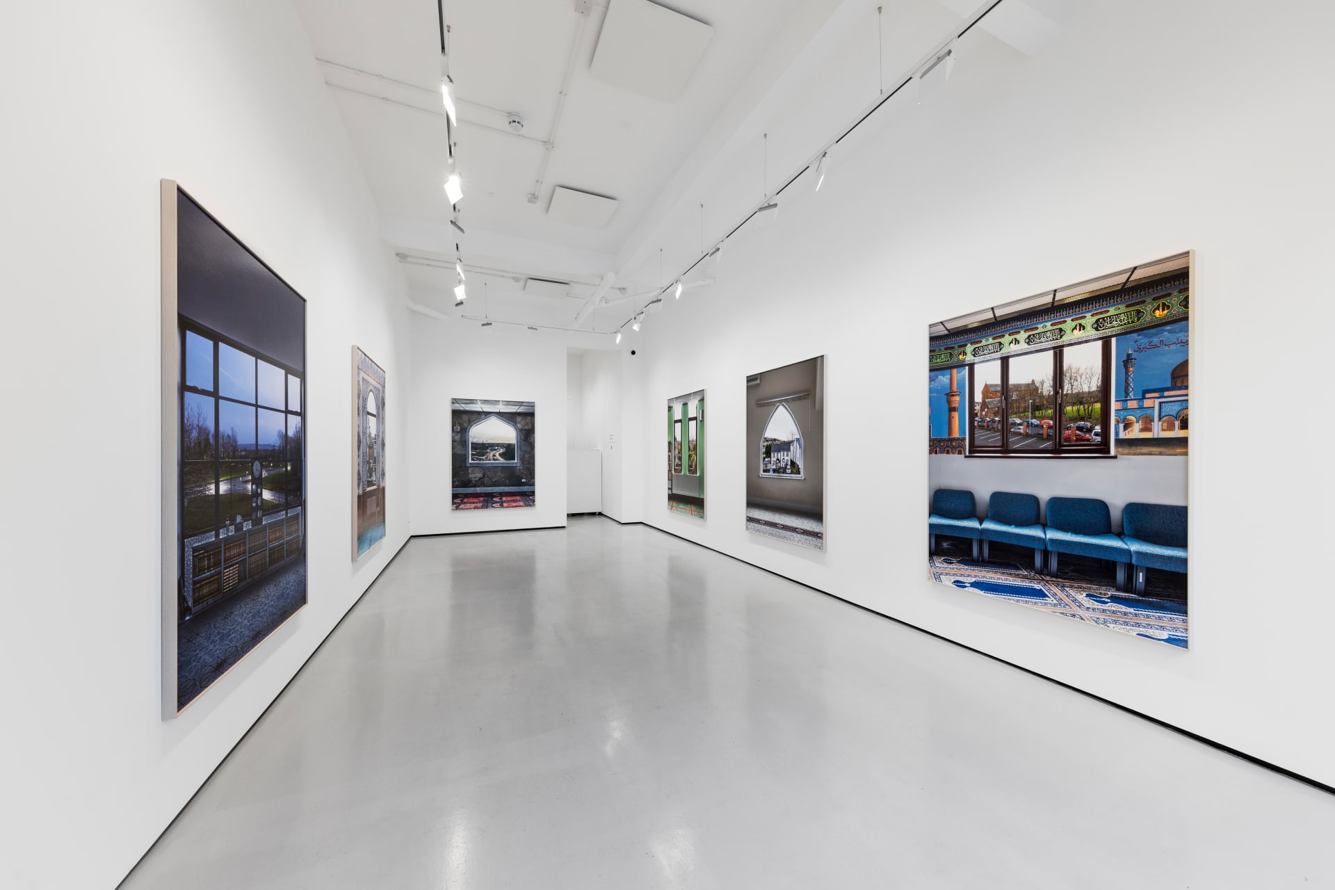 Installation views of Marwan Bassiouni's exhibition 'New British Views' at Workplace in London. 