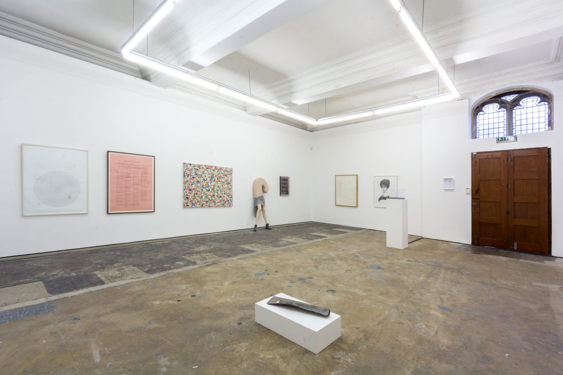 Intsallation views of The Collective at Workplace Gateshead, framed works on walls and sculpture in a white gallery space