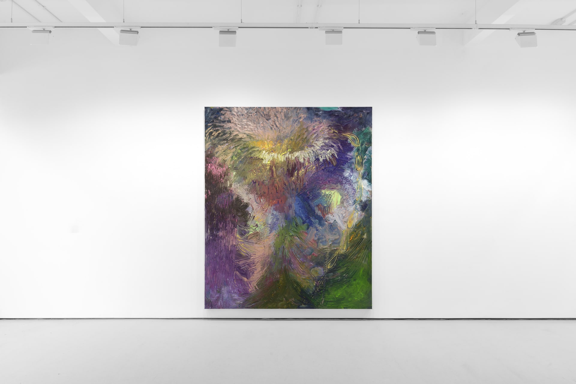 An installation view of James Cabaniuk's solo exhibition with two very large impasto oil paintings on the wall