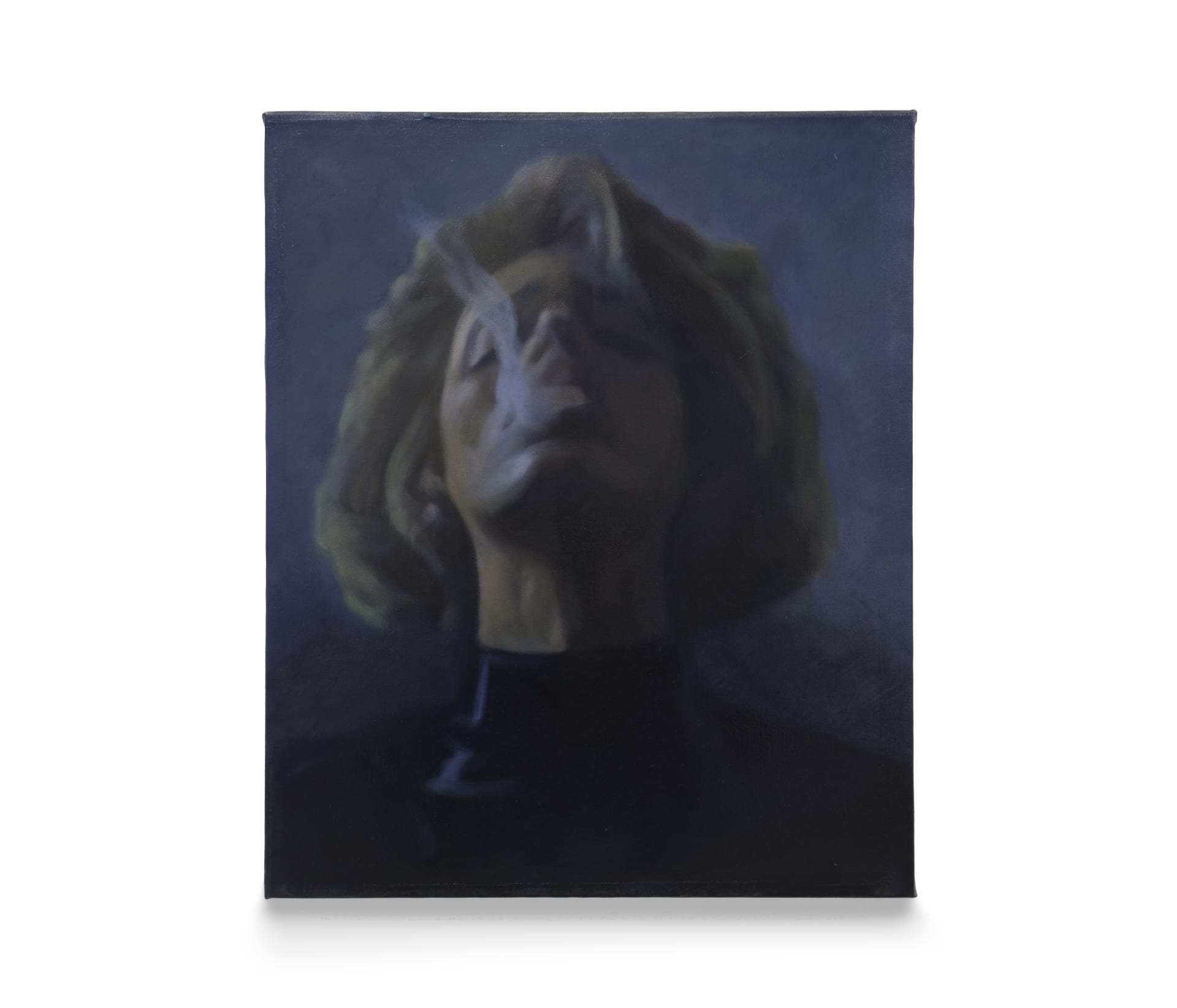 A painting by Wang Pei of a woman tilting her head back with smoke coming from her mouth