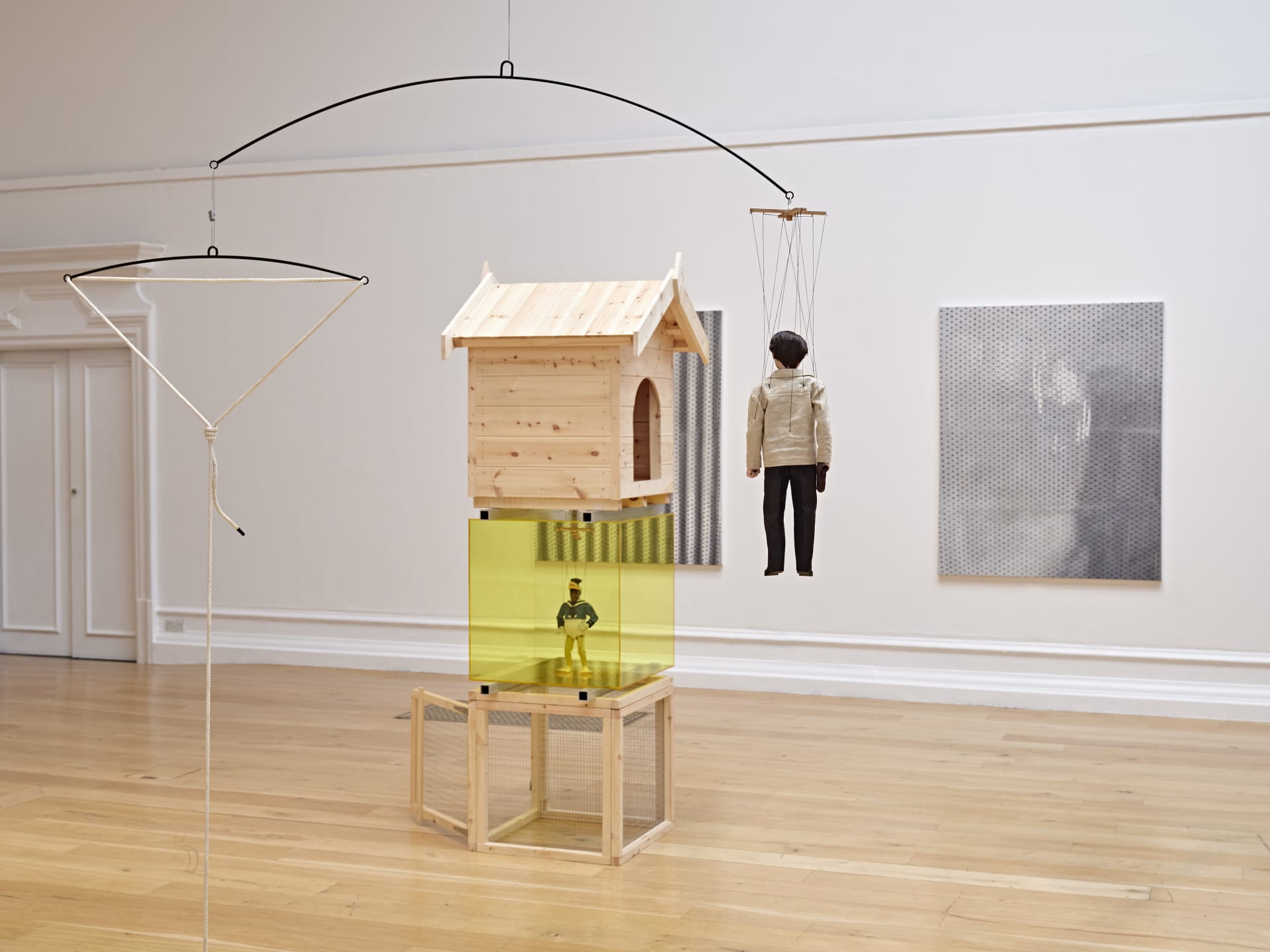 Installation views of Simeon Barclay's solo exhibition 'In the Name of the Father' at South London Gallery in September 2022
