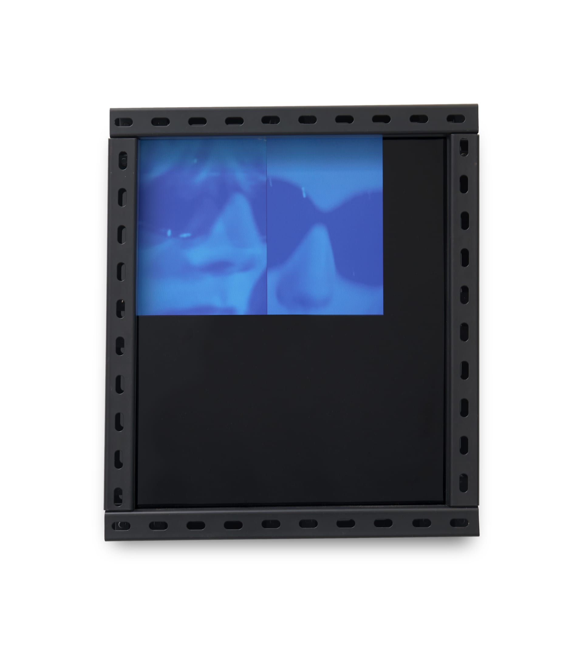 Black acrylic artwork with image of two male faces in the top left corner