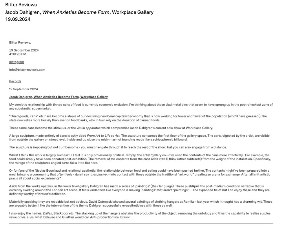 Bitter Reviews article about Jacob Dahlgren. Image just shows article text