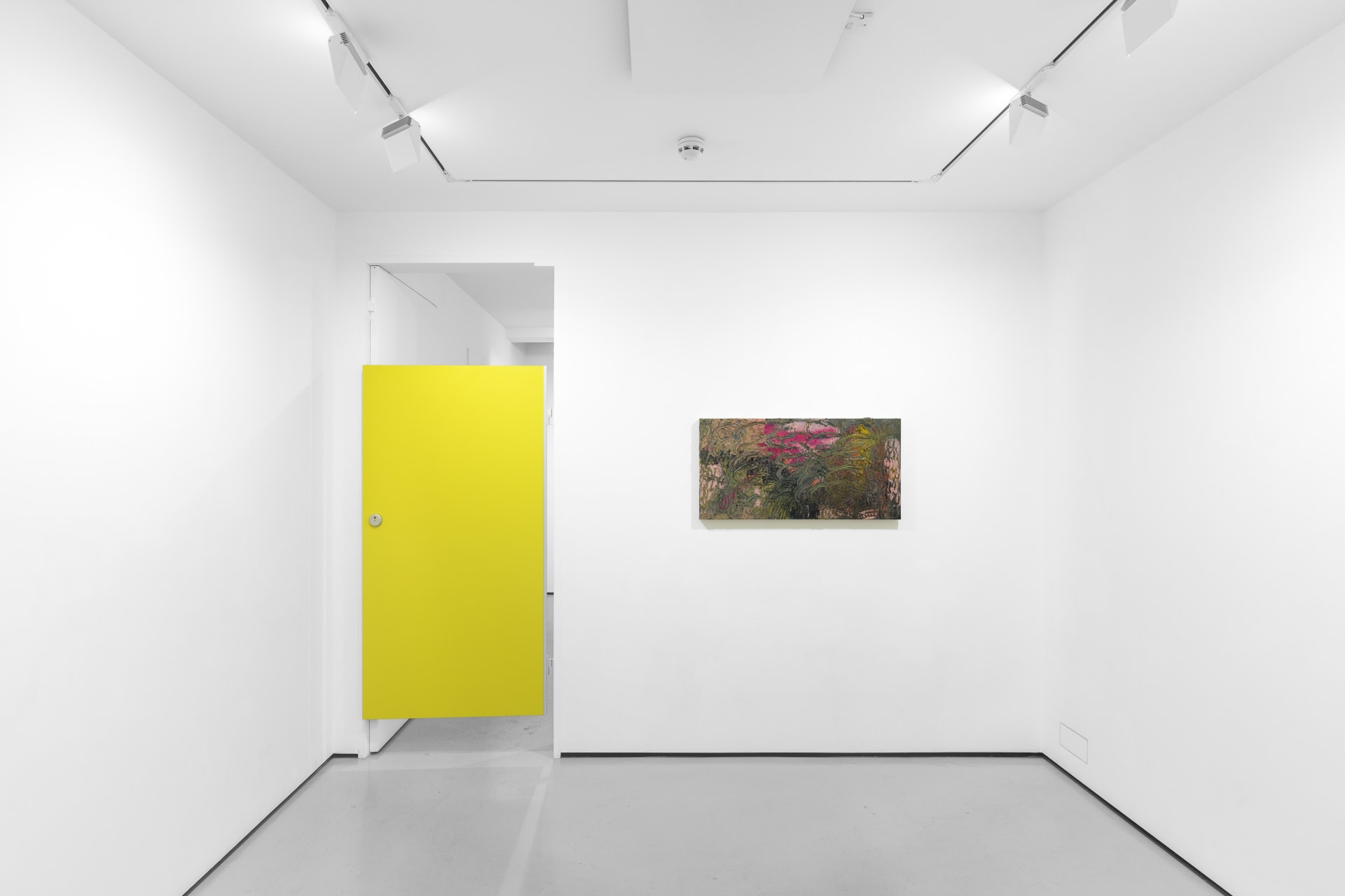 An installation view of James Cabaniuk's solo exhibition with two very large impasto oil paintings on the wall
