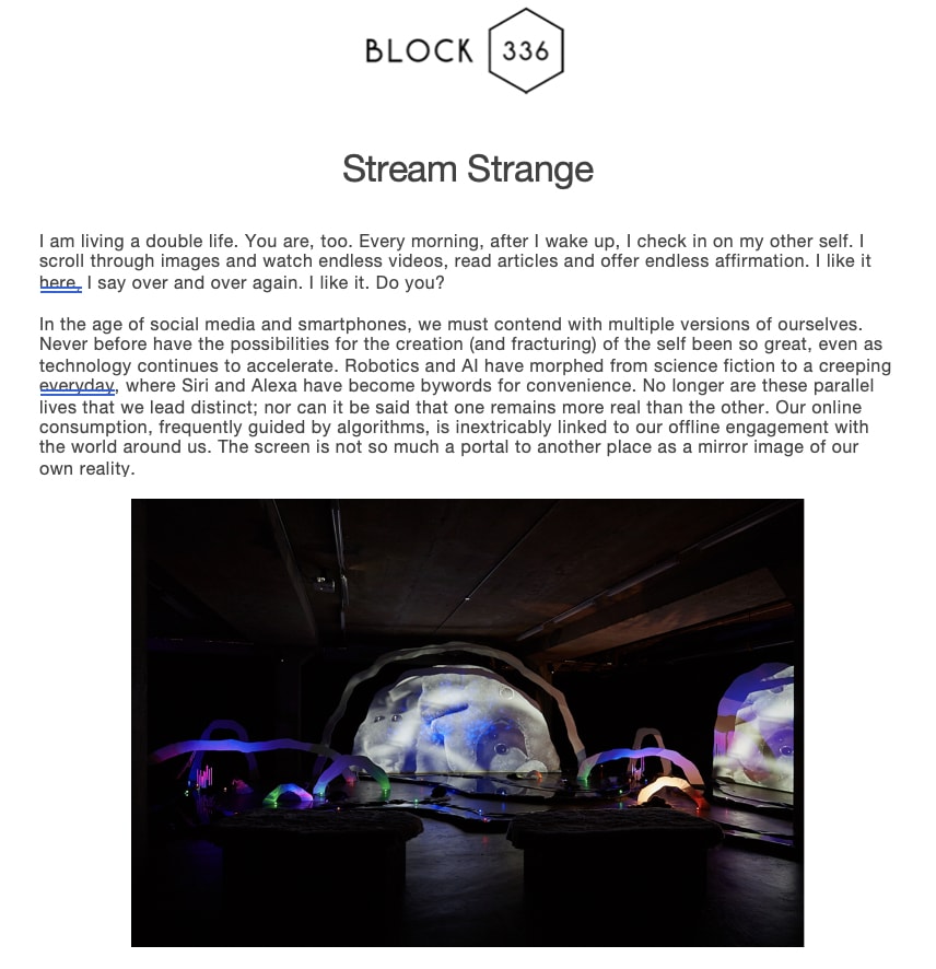 Block 336 article cover. Article shows an image of an installation by Hazel Brill