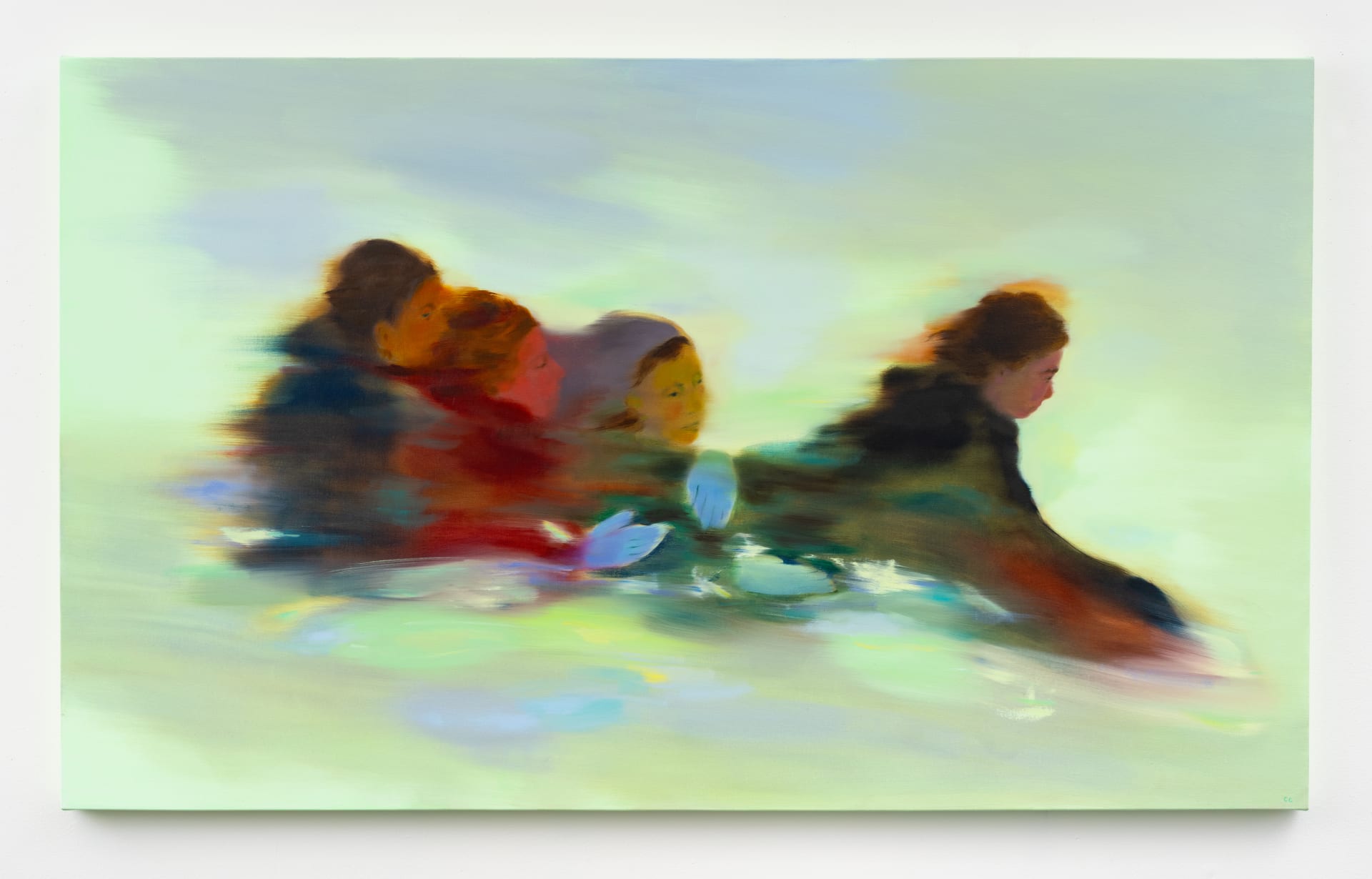 Painting by Cathleen Clarke of four children in the snow