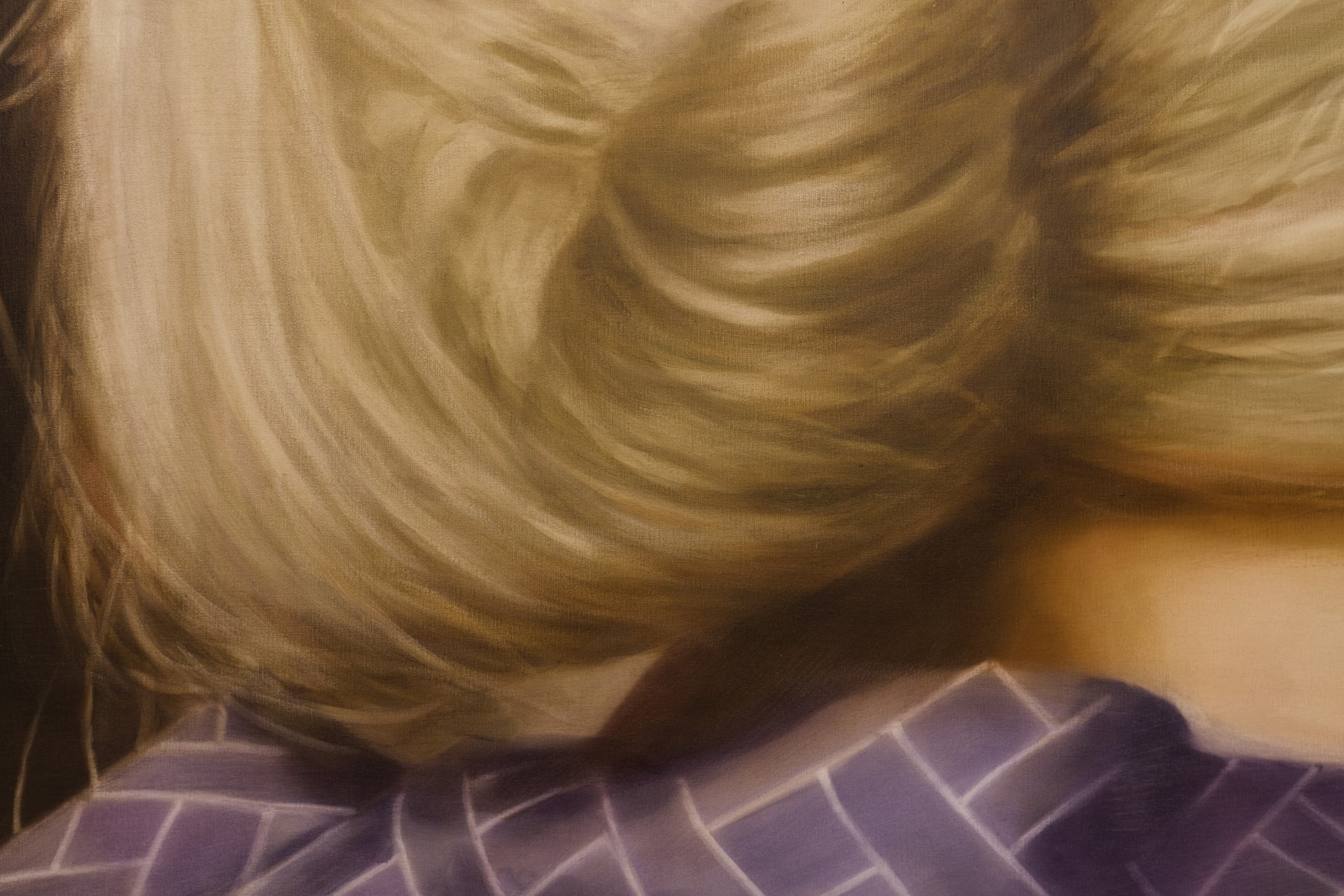 A detail of a painting by Rachel Lancaster of the nape of a woman's neck