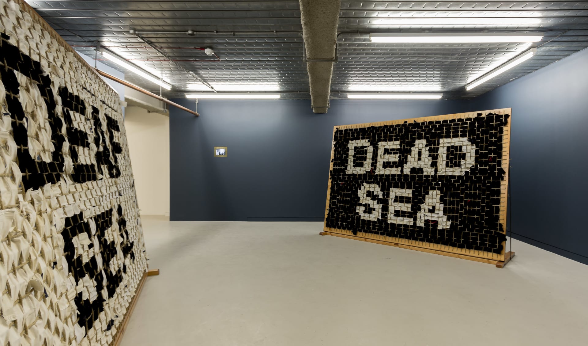 Installation photographs of Matt Stokes' exhibition "Dead Sea Deaf Sea" at Workplace in London in 2017