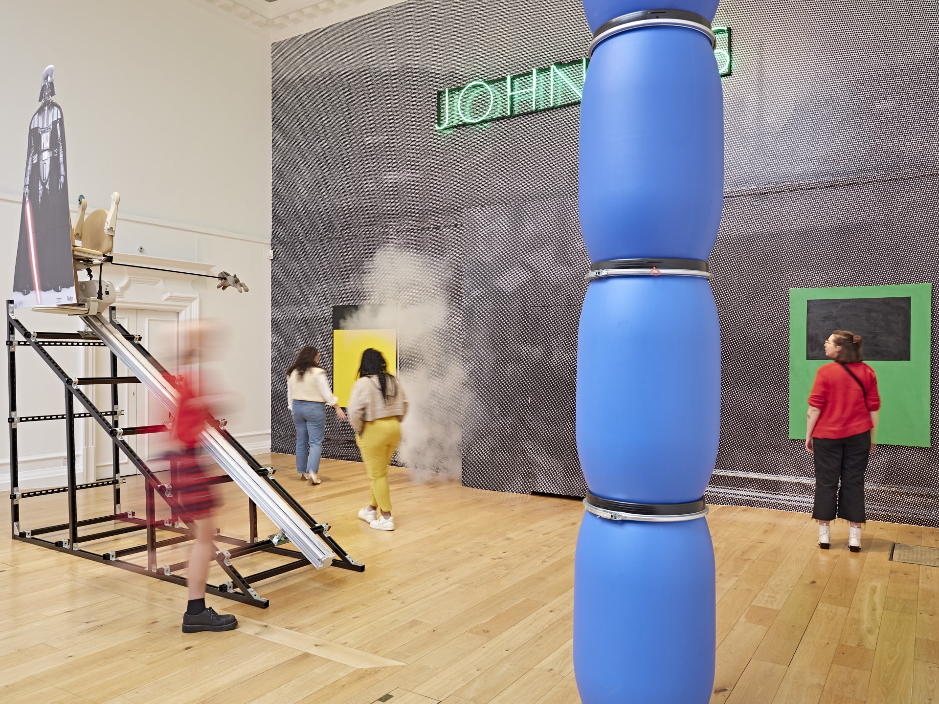 Installation views of Simeon Barclay's solo exhibition 'In the Name of the Father' at South London Gallery in September 2022