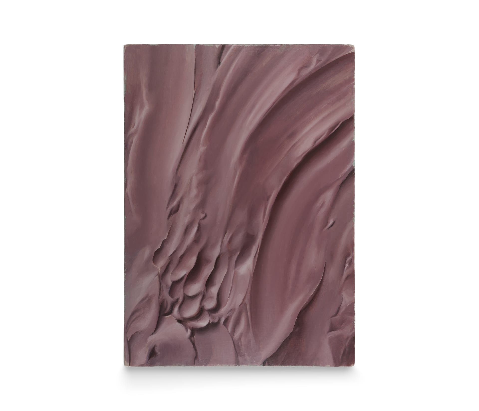 A painting by Damien Meade of a pink putty like substance with finger marks 