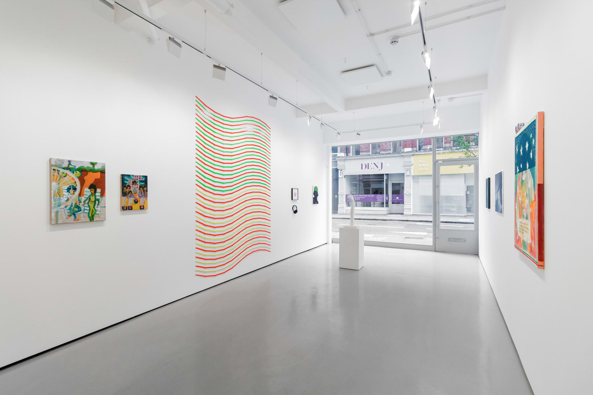Installation views of 'Kaleidoscope' the inaugural group exhibition at Workplace in 50 Mortimer Street, Fitzrovia, London.