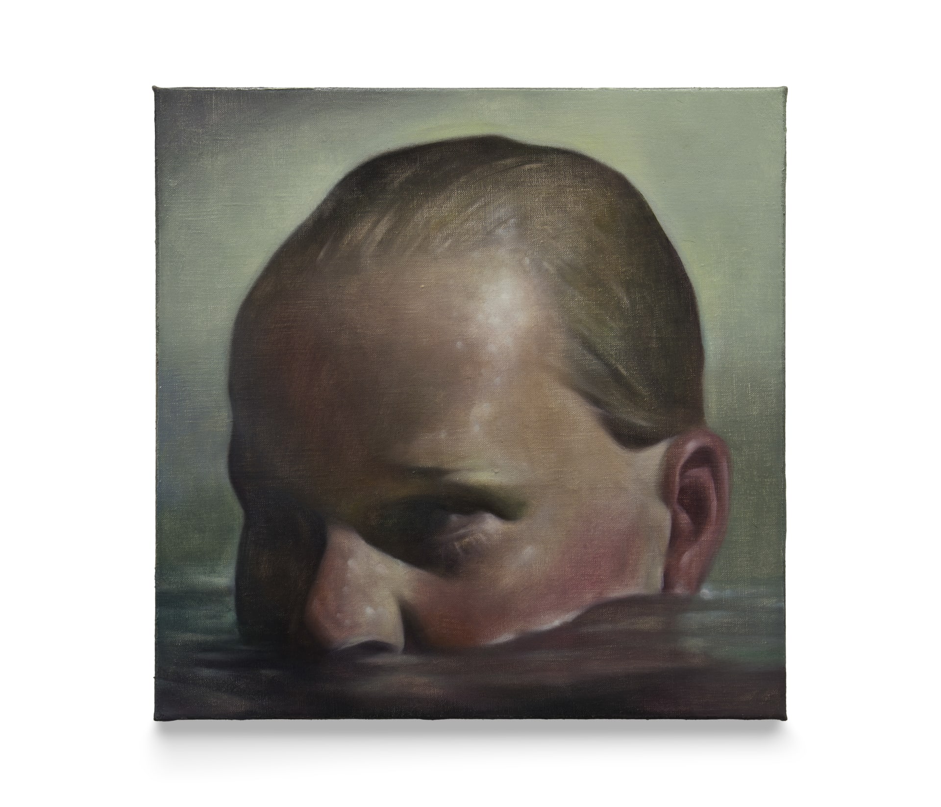 A painting by Wang Pei of a girl swimming with head part submerged