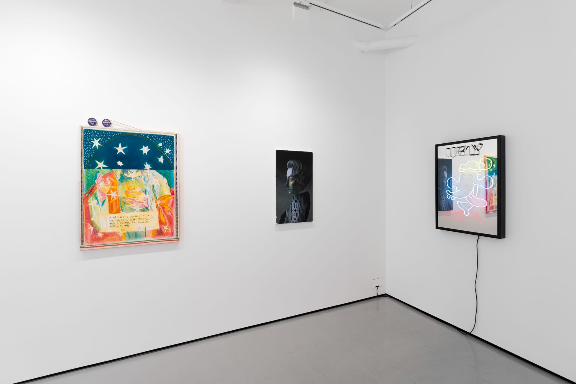 Installation views of 'Kaleidoscope' the inaugural group exhibition at Workplace in 50 Mortimer Street, Fitzrovia, London.