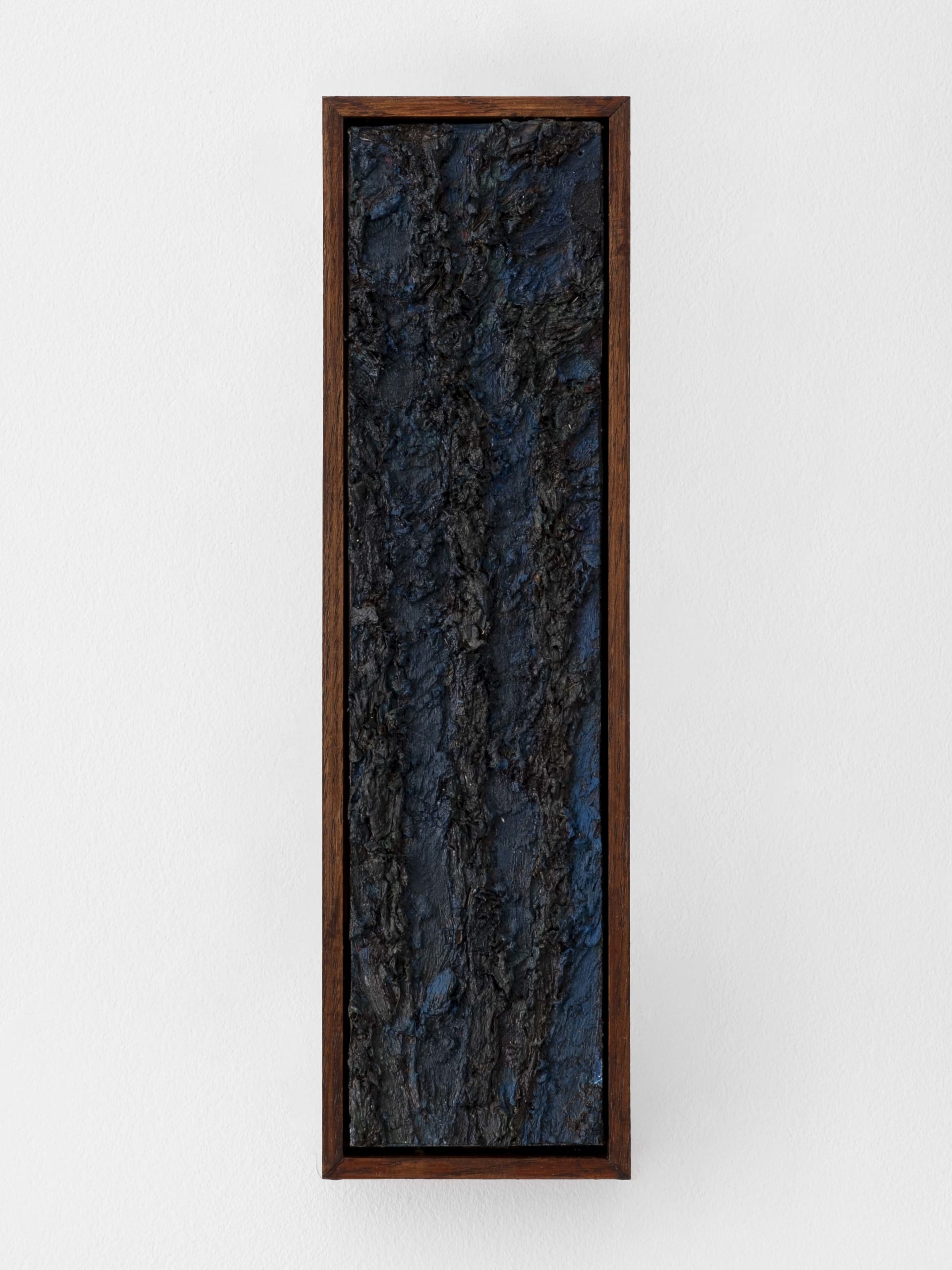 Small acrylic/oil painting by James Collins. Dark blue/black oil paint on canvas with a textural organic quality to the overall piece.