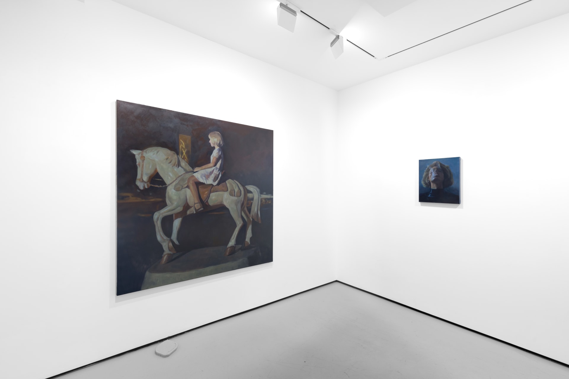 Instalation view of Wang Pei's paintings oin a white walled gallery space