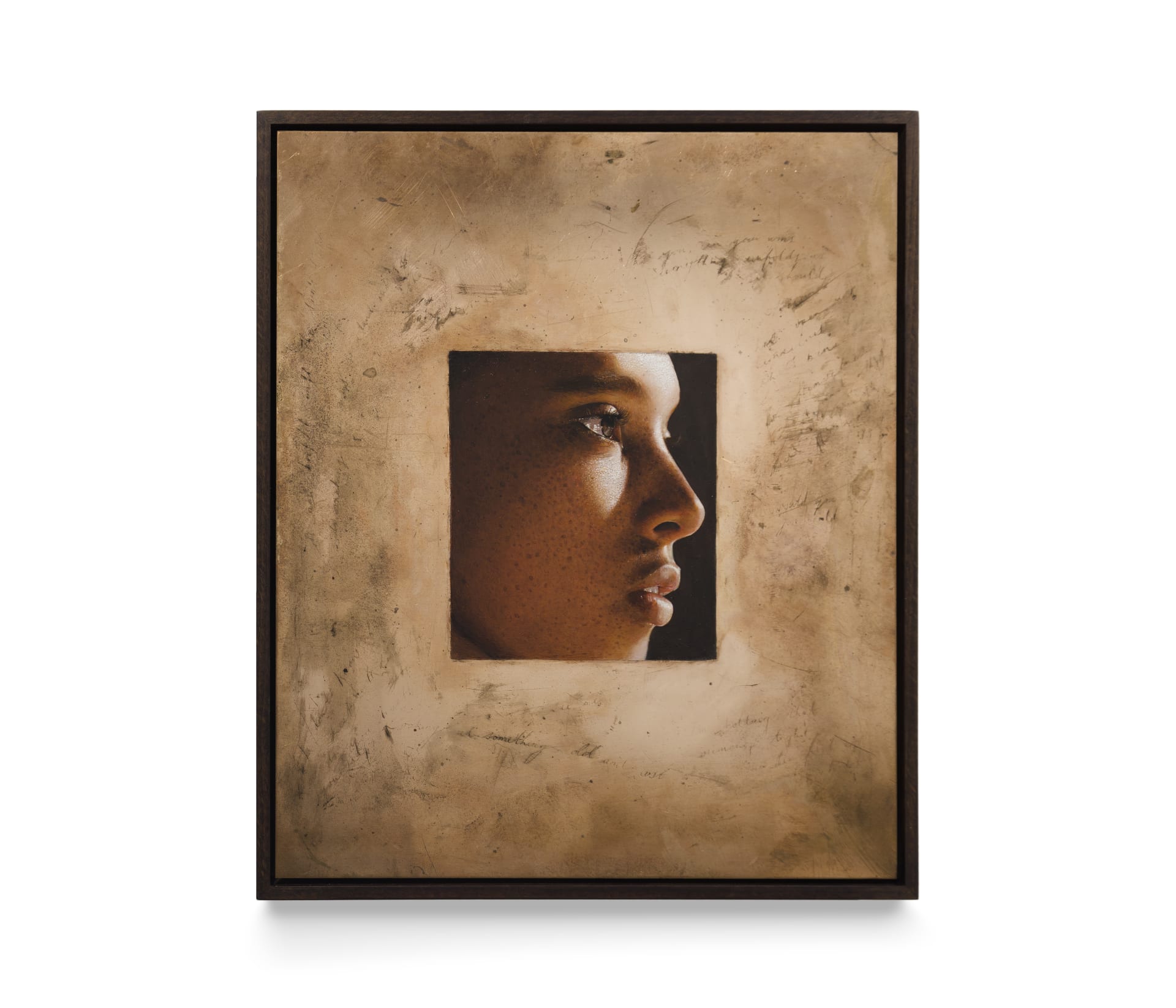 A painting by Ki Yoong of a cropped profile of a young woman's face