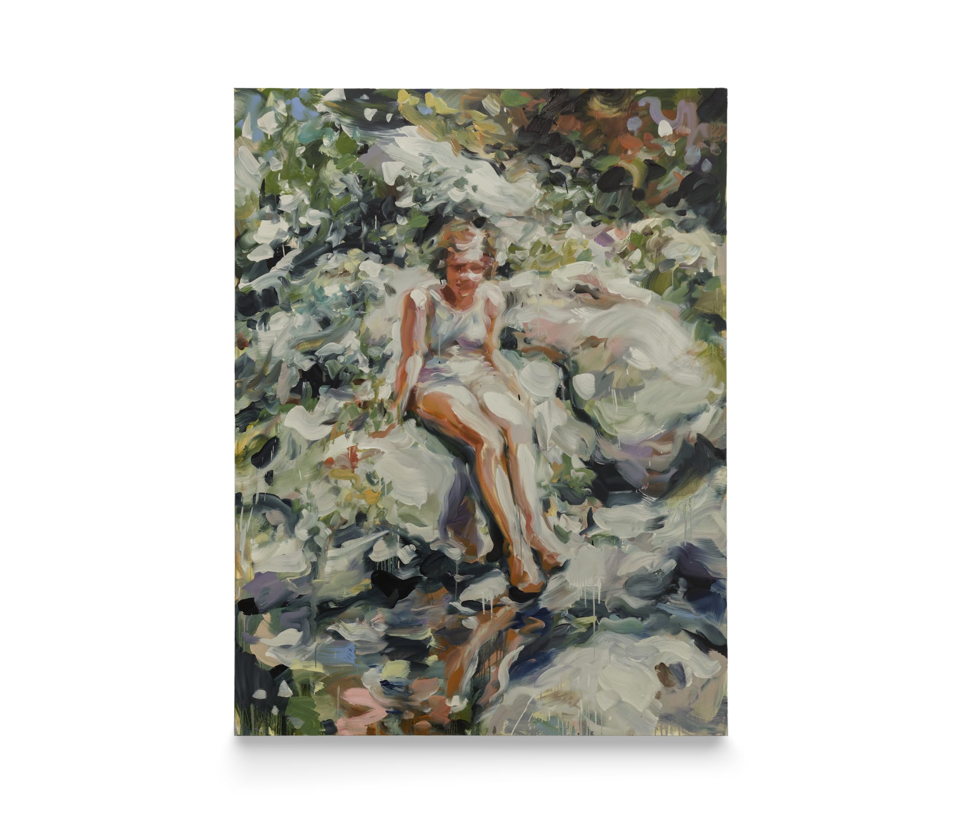 Painting of a woman sitting on rock by Laura Lancaster